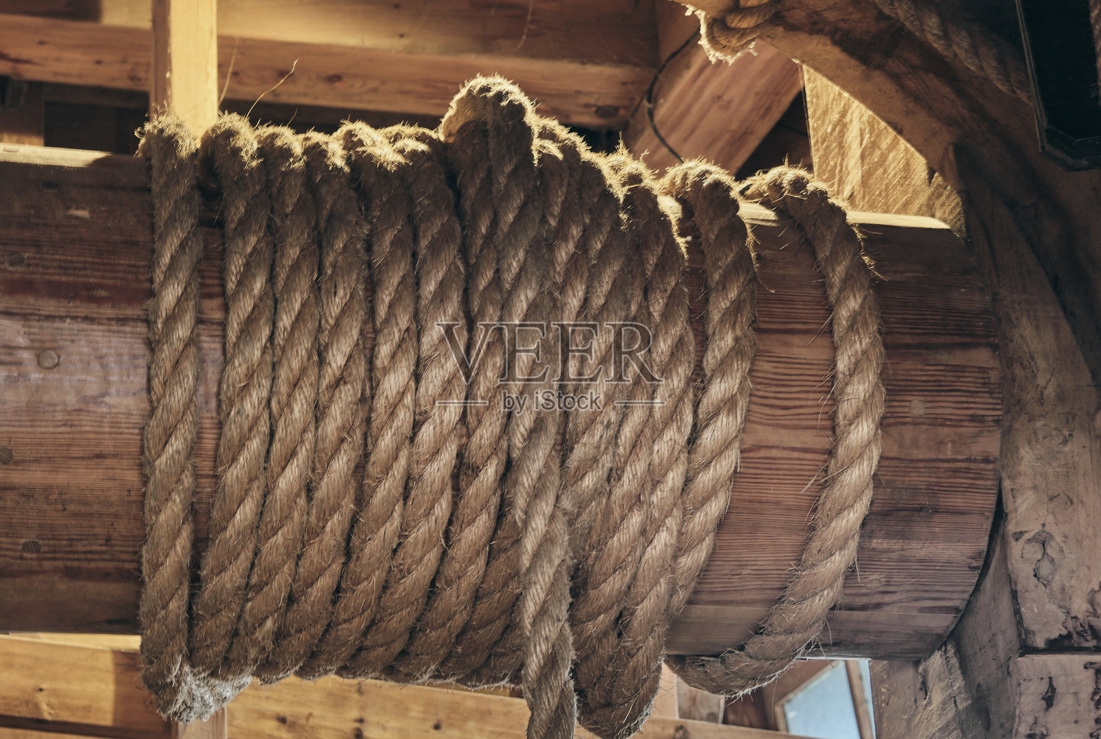 扎恩斯堡的锯木厂绳索卷扬机照片摄影图片