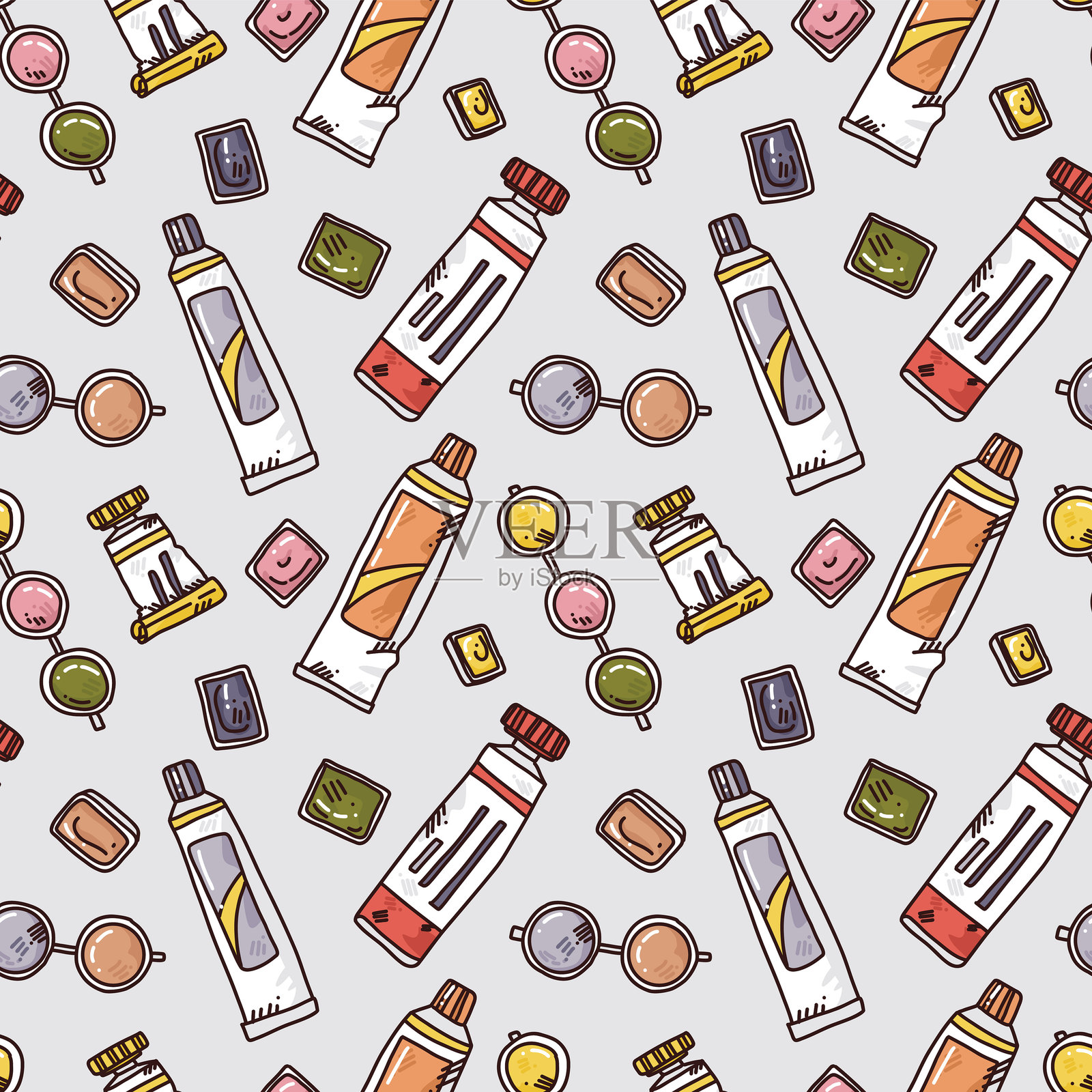 艺术用品的无缝矢量图案插画图片素材