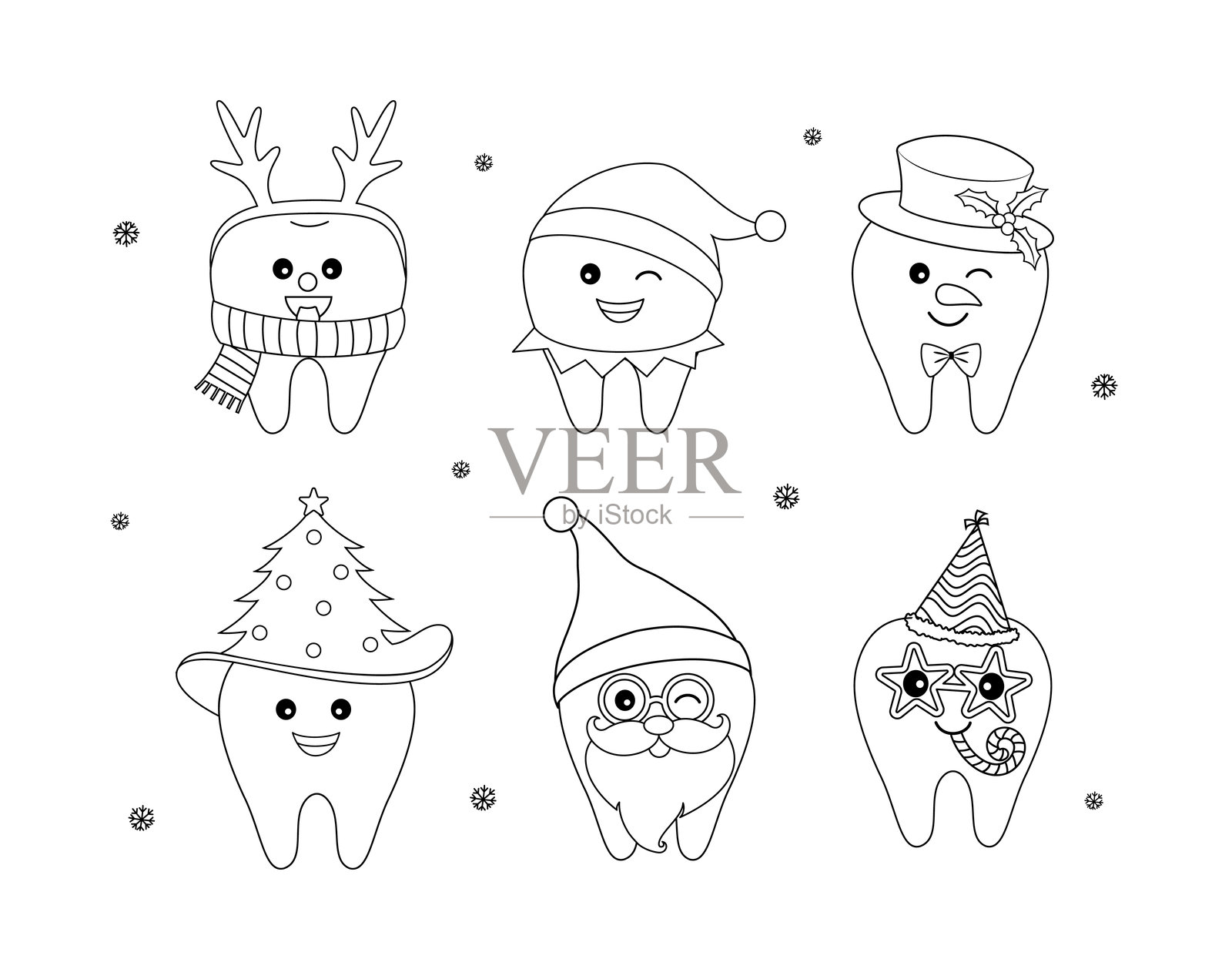 一组圣诞牙齿角色。插画图片素材