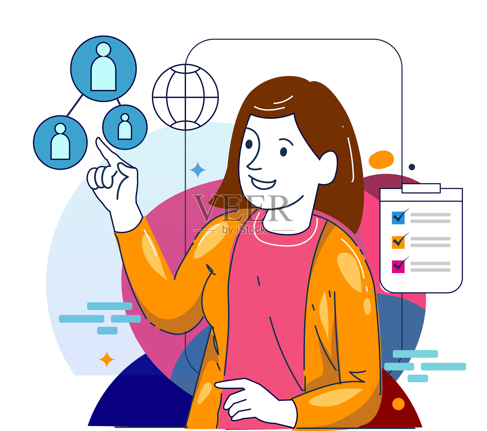 数字营销概念插图。现代扁平设计的数据分析插图。插画图片素材