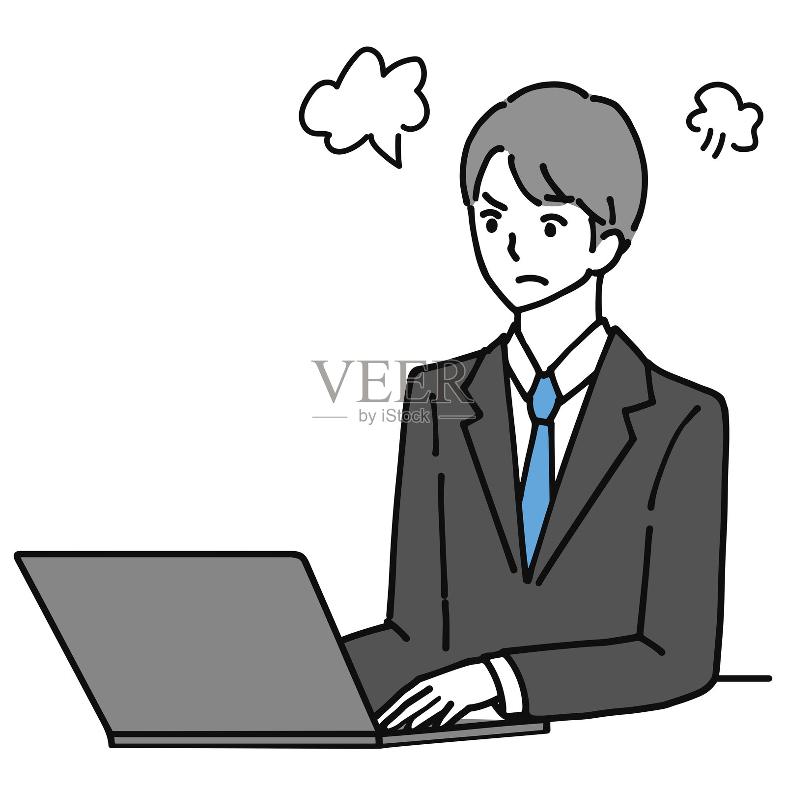 年轻商人愤怒地操作笔记本电脑的插图。插画图片素材