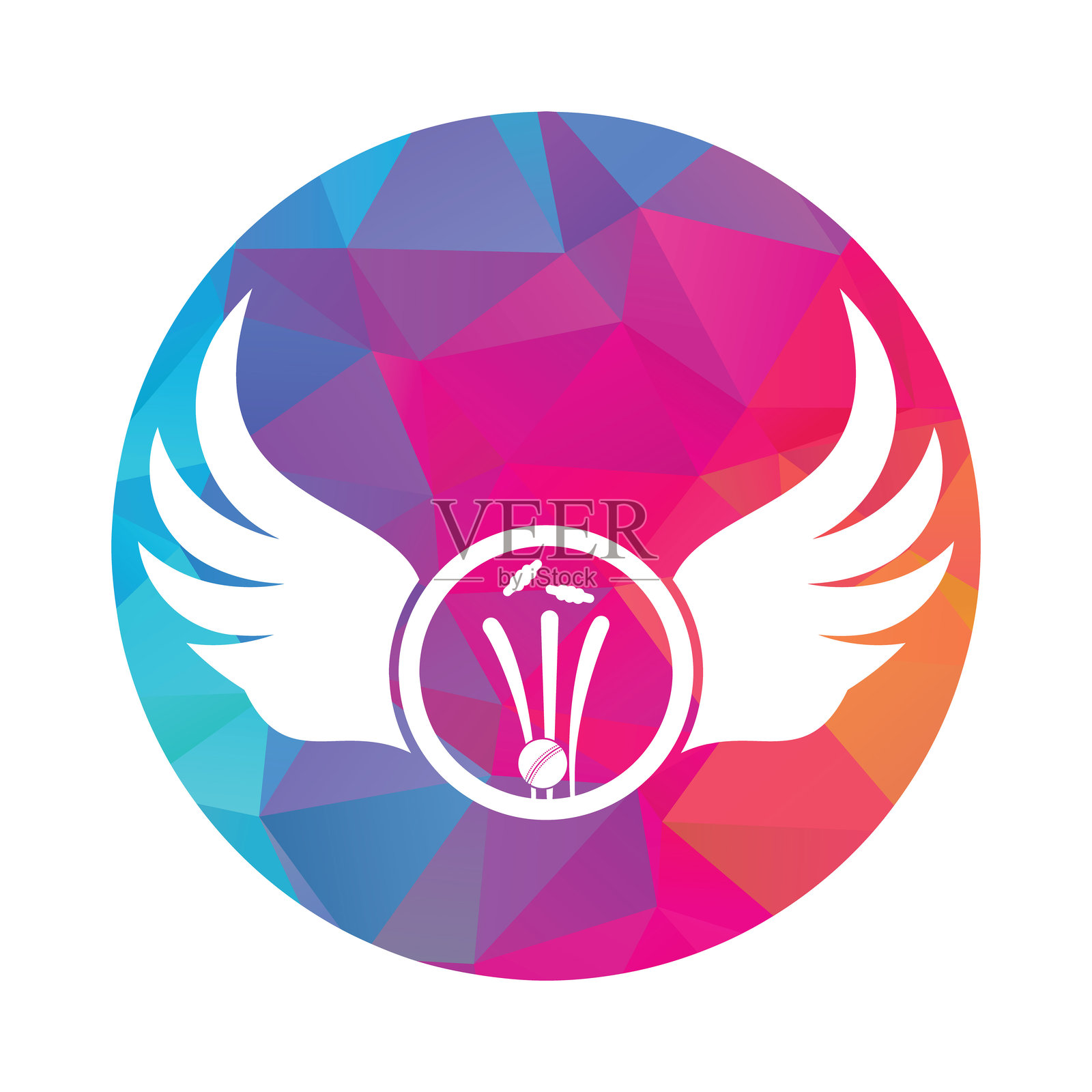 板球运动矢量logo设计模板。带翅膀的板球图标设计。插画图片素材