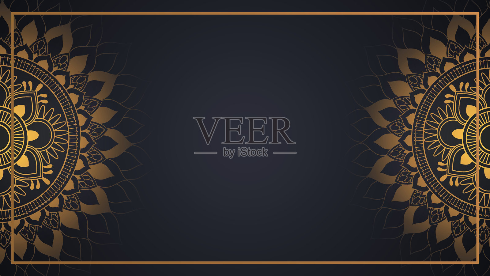 黑色背景上的闪亮金色曼荼罗矢量图插画图片素材