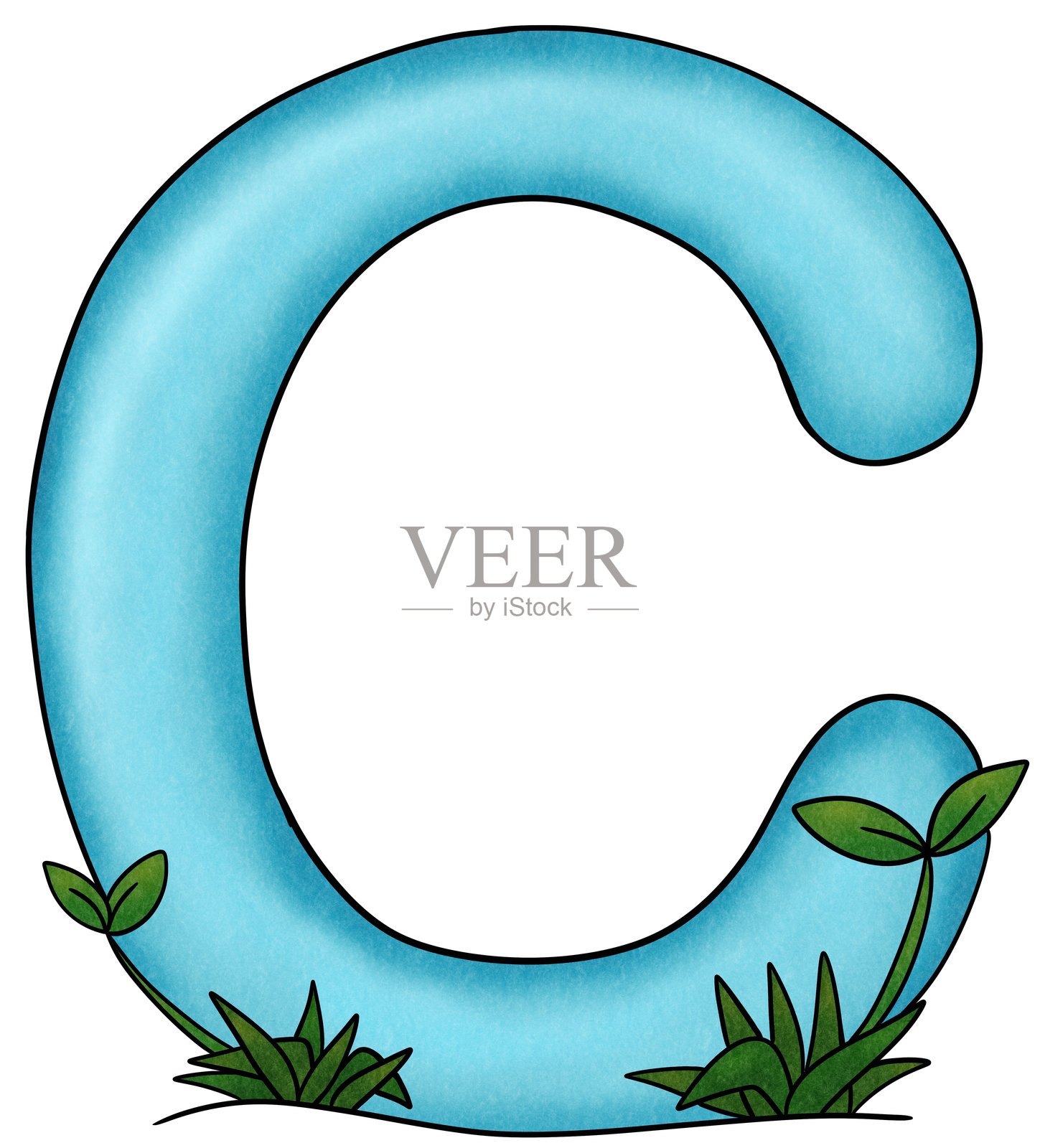 蓝色字母C上有小树。照片摄影图片