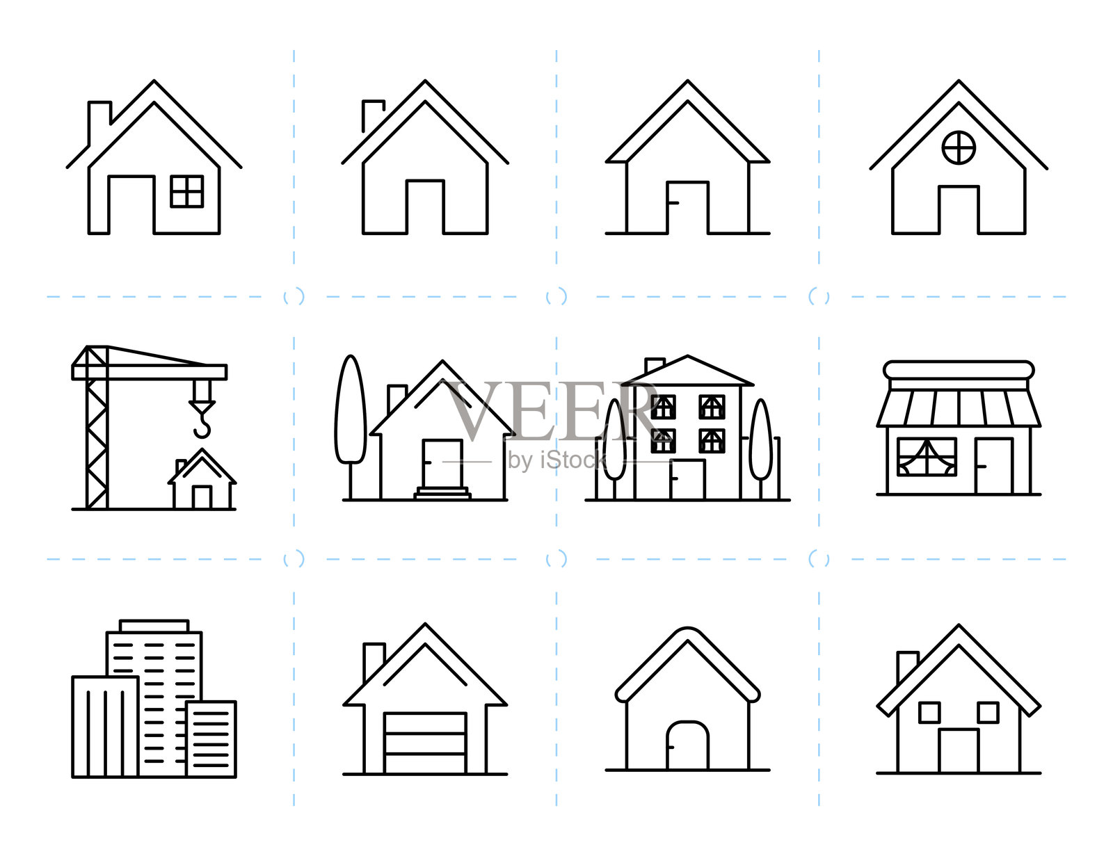 不同房屋图标。插画图片素材