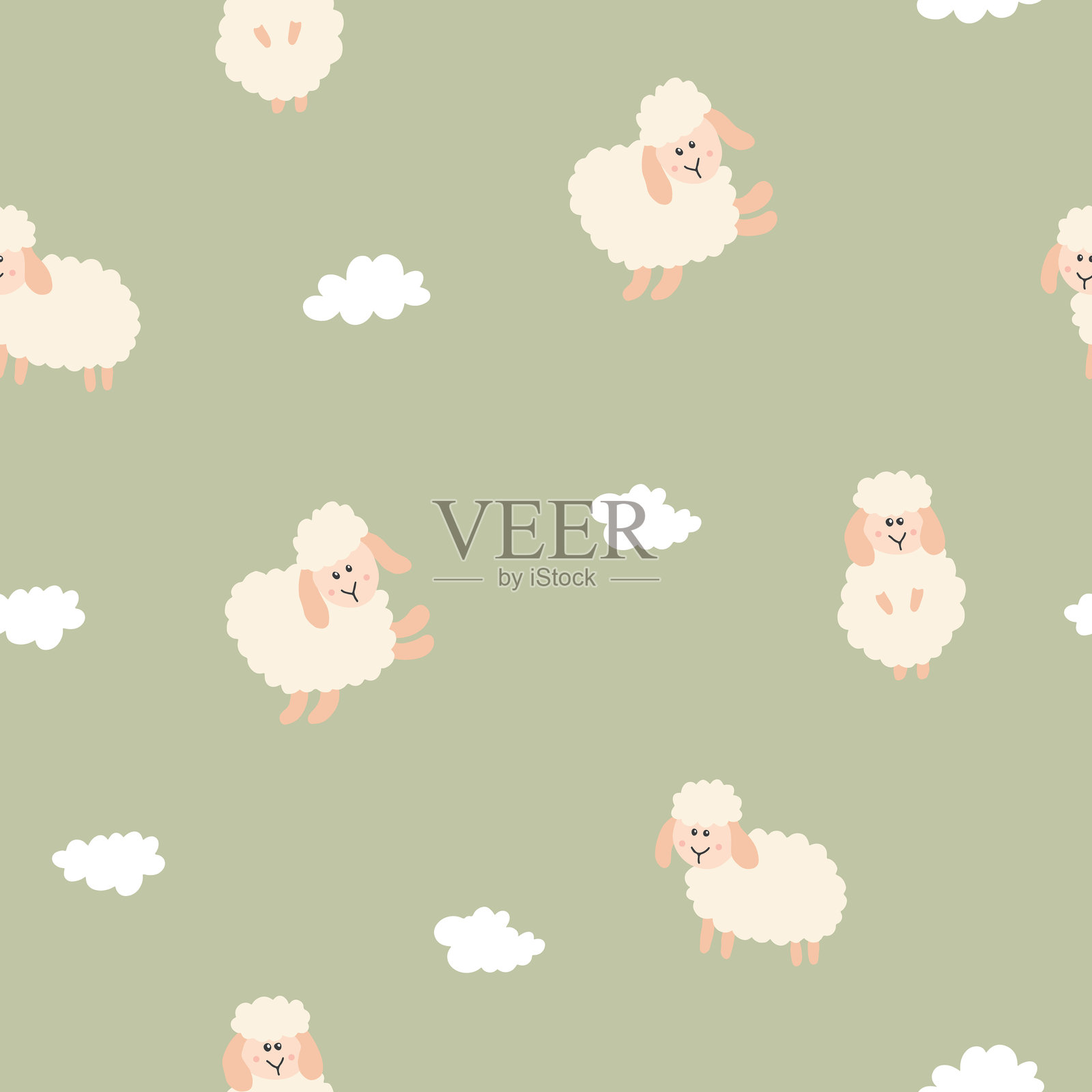 可爱羊群无缝图案，卡通背景矢量插图插画图片素材