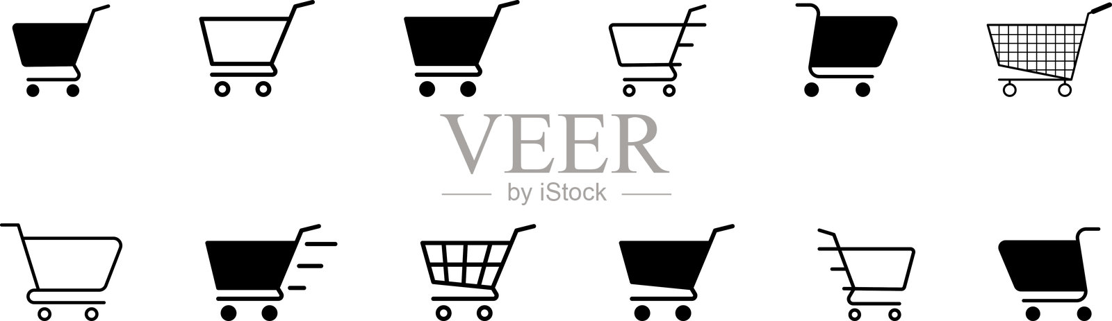 购物车图标集，适用于网页、移动应用和用户界面。手推车图标矢量图，背景为白色。插画图片素材