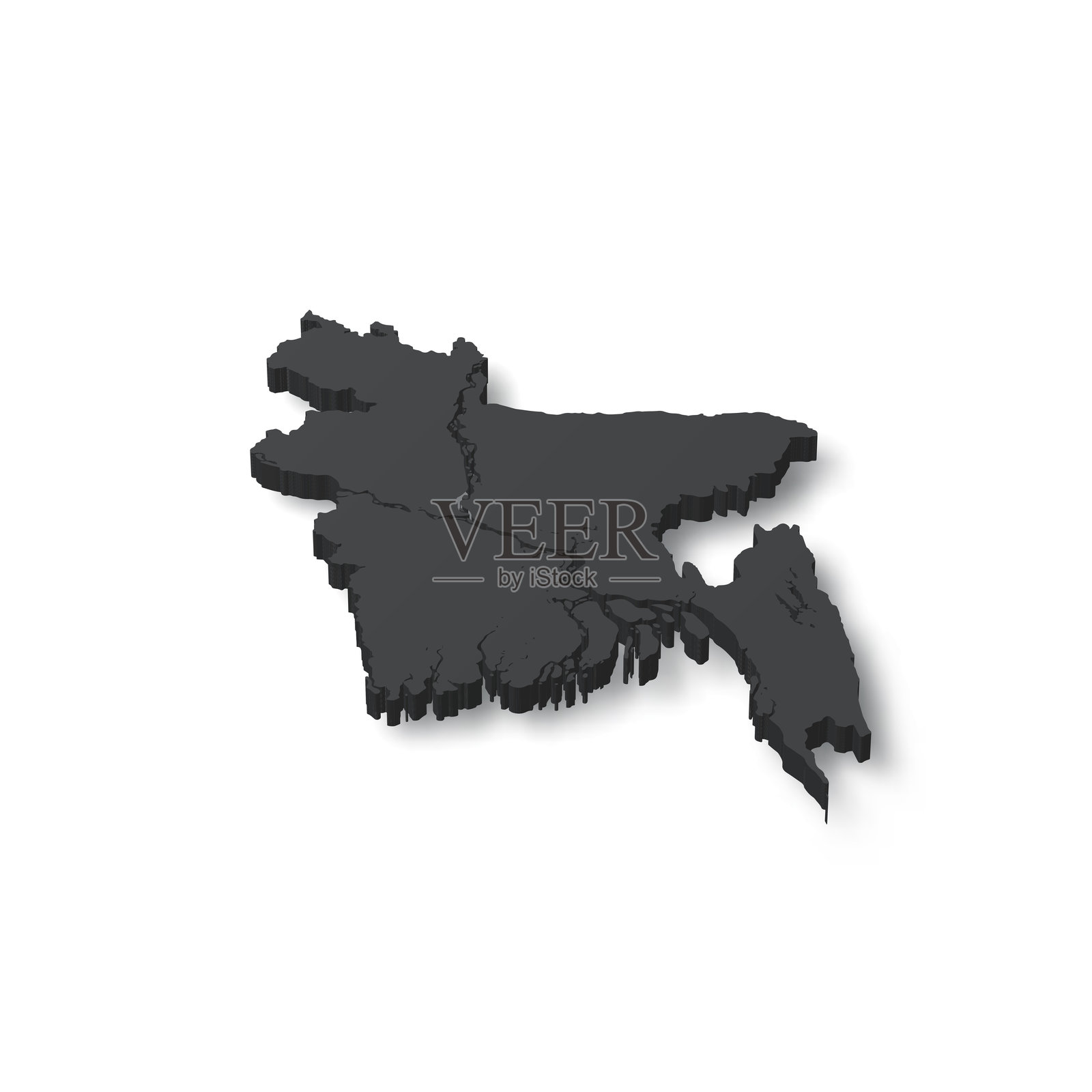 孟加拉国 - 白色背景上的3D黑色地图插画图片素材