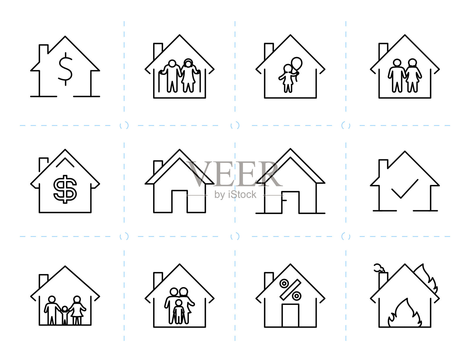 房屋线条图标。插画图片素材