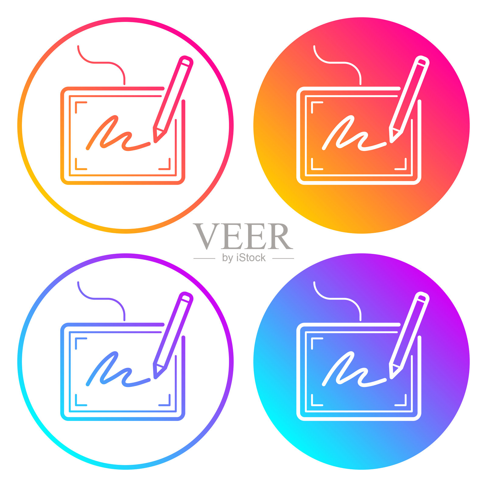 电子签名。带有渐变色的圆形图标插画图片素材