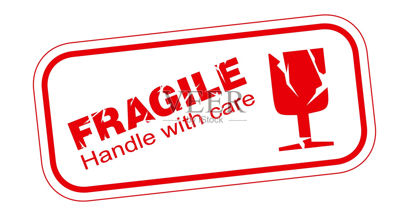 易碎标签、贴纸、图标设计，用于运输包裹和搬运易碎物品的箱子。插图照片摄影图片