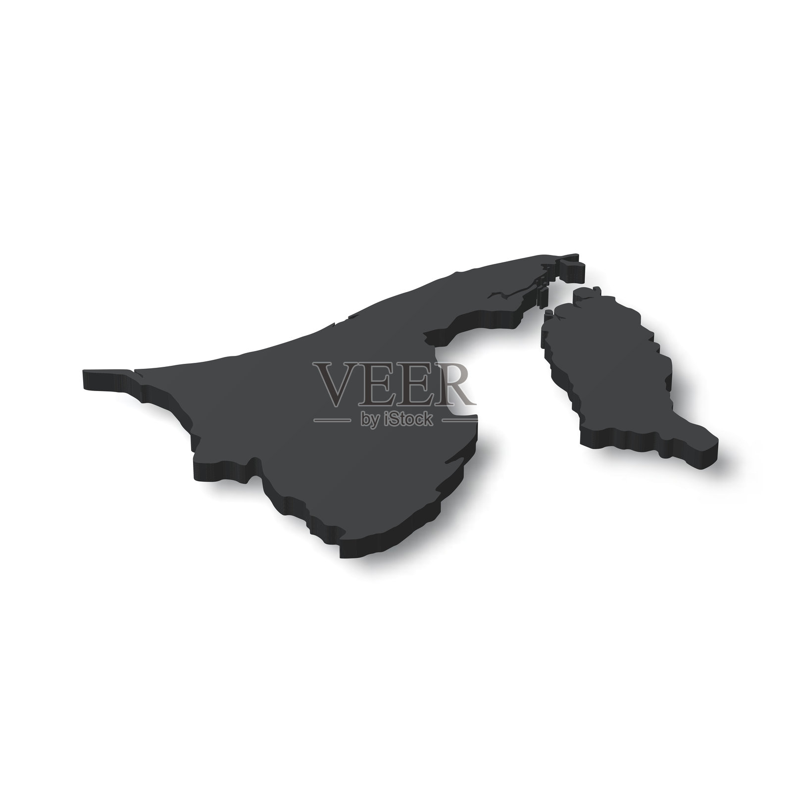 文莱 - 白色背景上的3D黑色地图插画图片素材