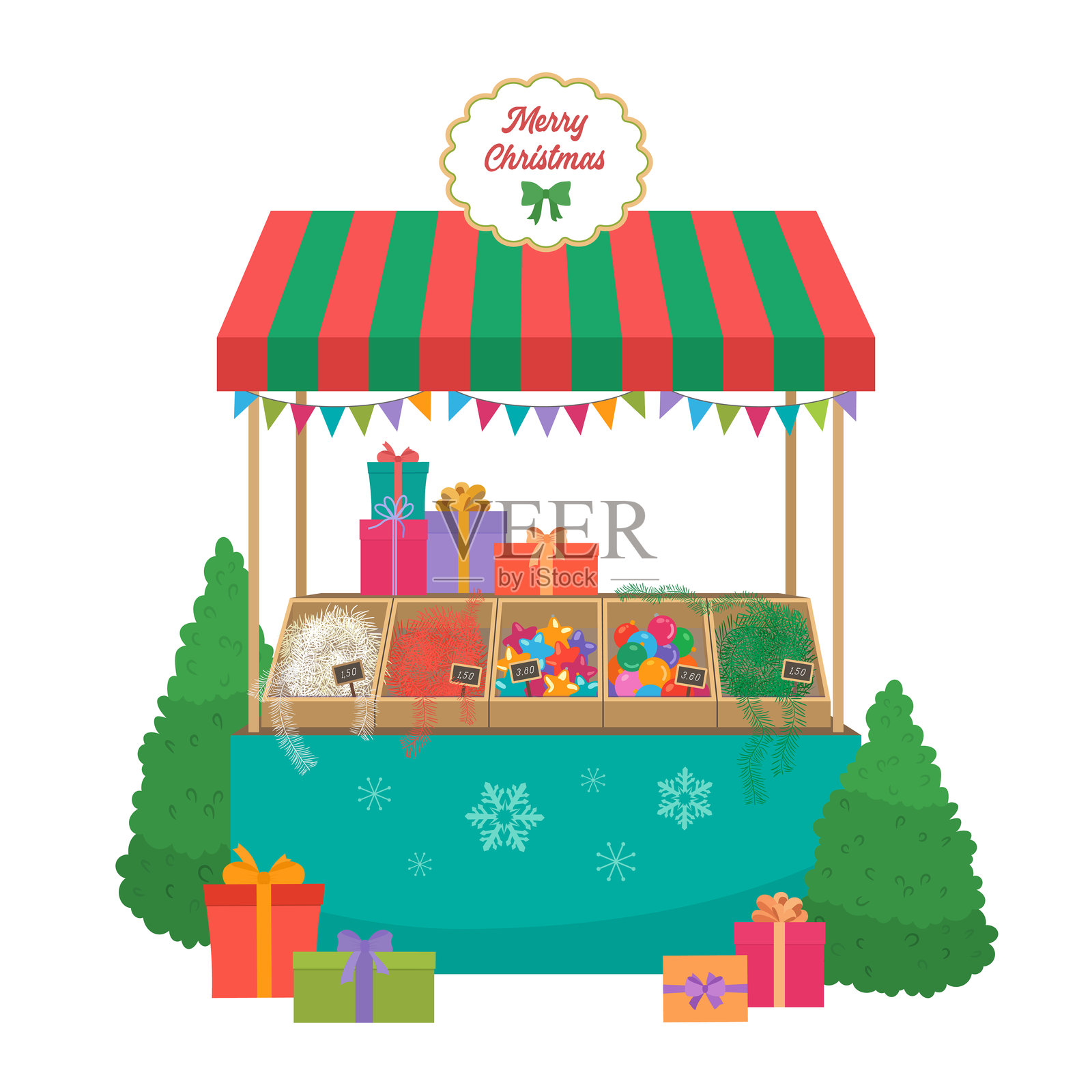 圣诞礼品商店市场摊位。插画图片素材