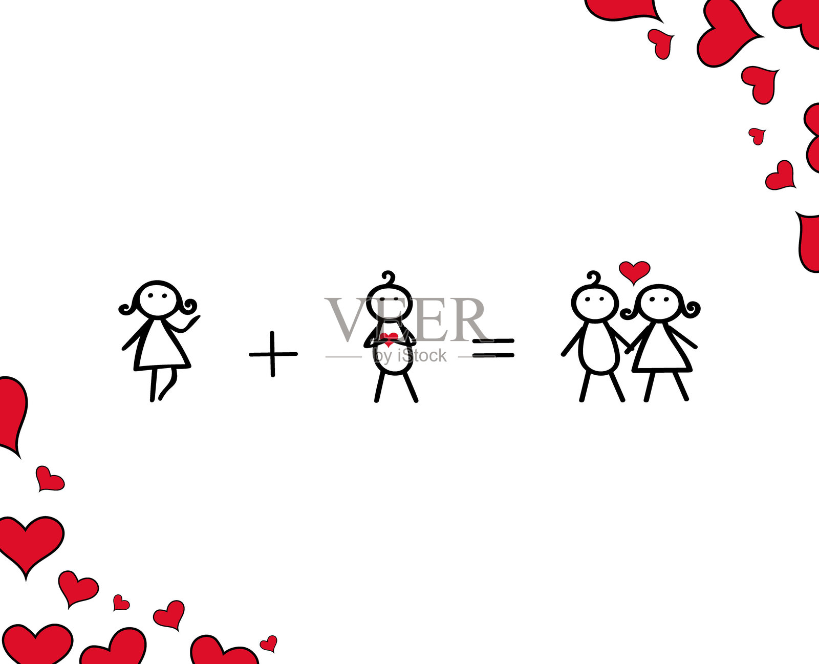 一对相爱的卡通角色手牵手插画图片素材