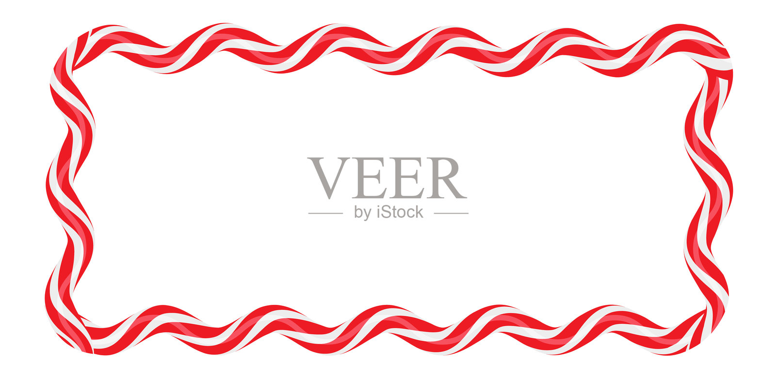 圣诞扭曲棒棒糖。带有红白条纹的矩形波浪框架。圣诞节和新年模板。矢量插图插画图片素材