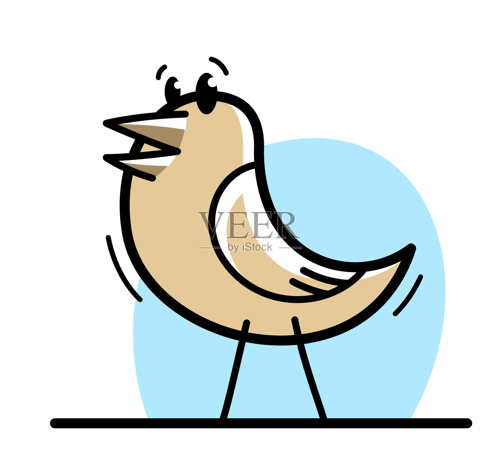 可爱的小鸟站着，搞笑的卡通扁平矢量插图，背景为白色。插画图片素材