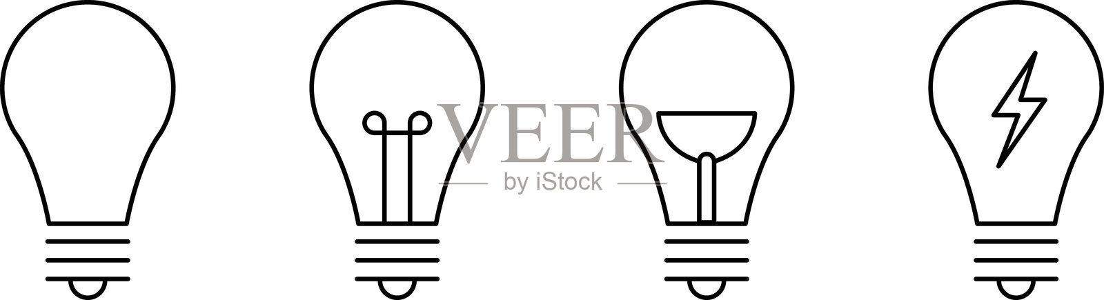 灯泡线条图标矢量图，白色背景上独立展示。创意标志，解决方案，思考概念。照明电灯，电力，闪耀，光亮。平面风格适用于图形设计、标志、网站和用户界面。插画图片素材