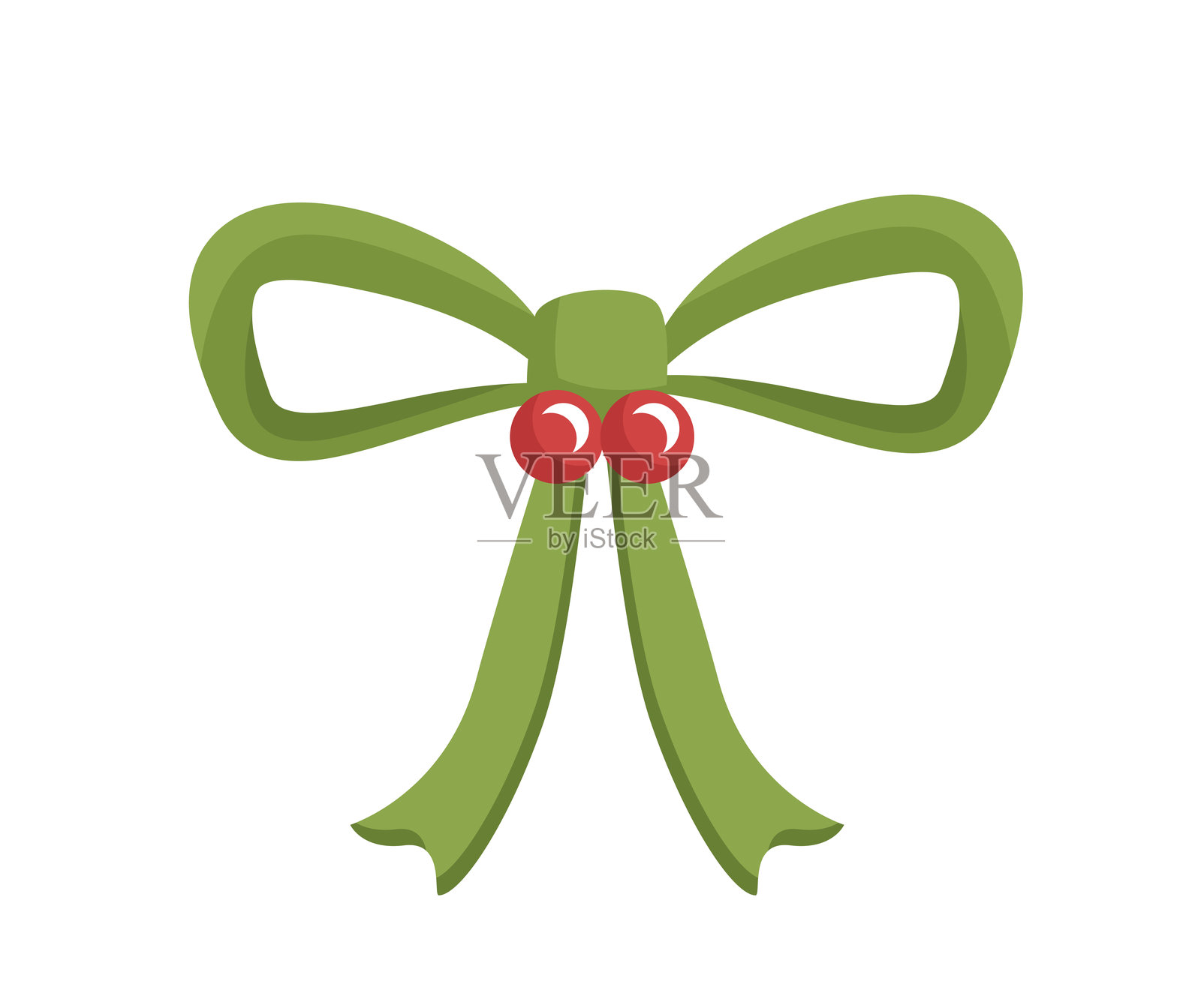 礼品盒上的蝴蝶结。绿色丝带。礼物装饰。模板和布局。促销和折扣。圣诞节和新年，生日派对。平面矢量插图。插画图片素材