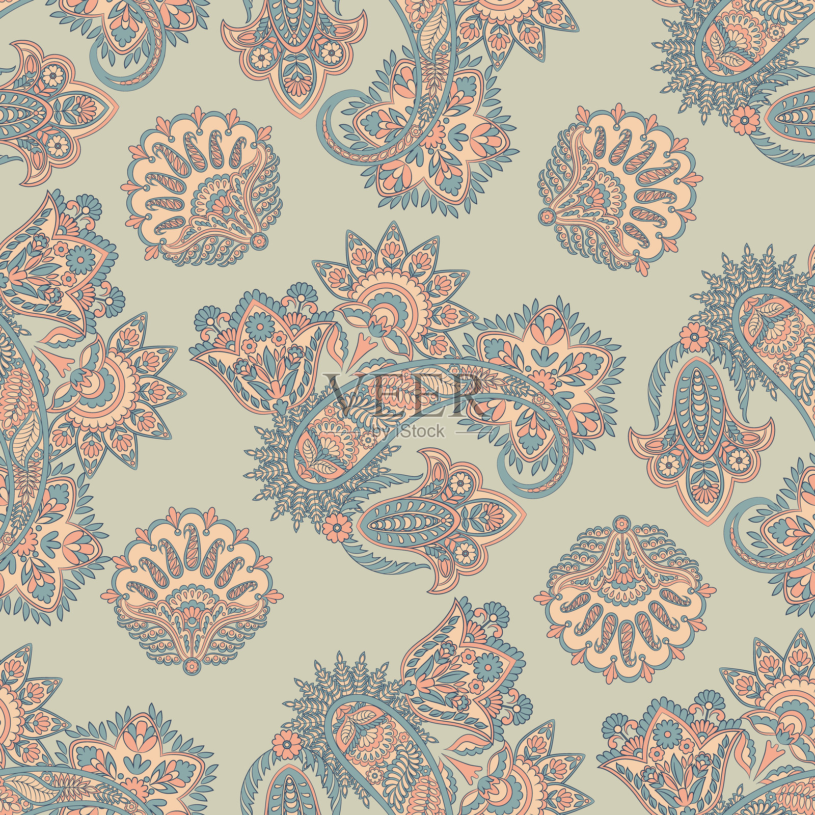 无缝的佩斯利图案。用于面料的华丽花卉装饰。矢量插图插画图片素材