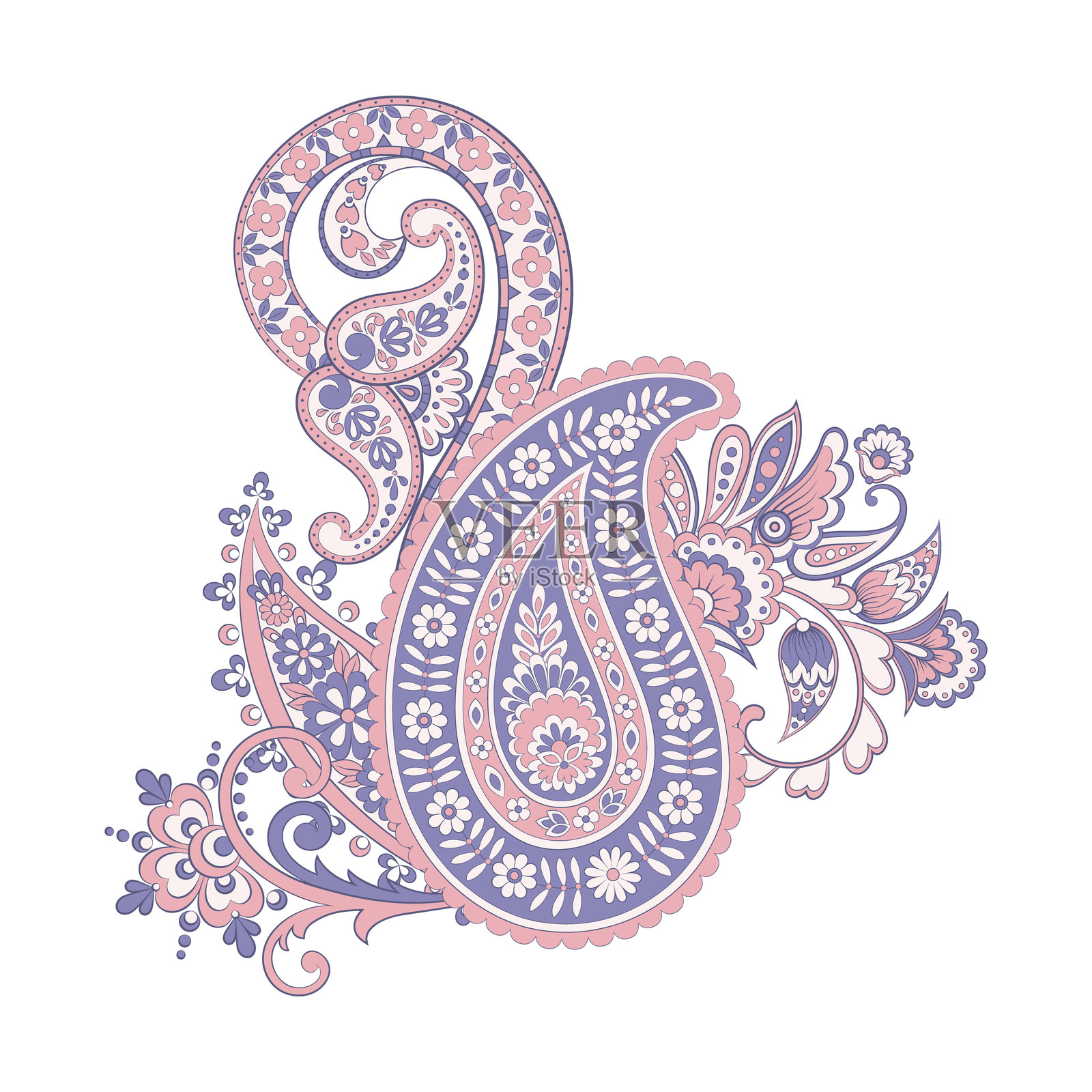 佩斯利矢量孤立图案。巴蒂克风格的达马斯克花卉插图插画图片素材