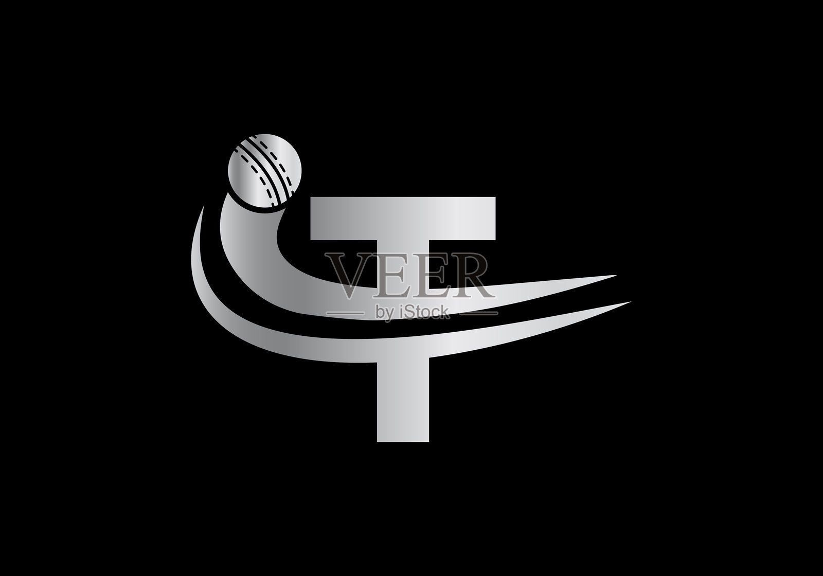 现代T字母与板球运动标志模板设计。适用于板球俱乐部标志矢量模板。插画图片素材