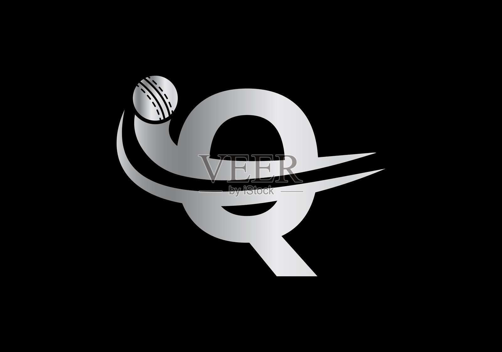 现代Q字母与板球运动标志模板设计。适用于板球俱乐部标志矢量模板。插画图片素材