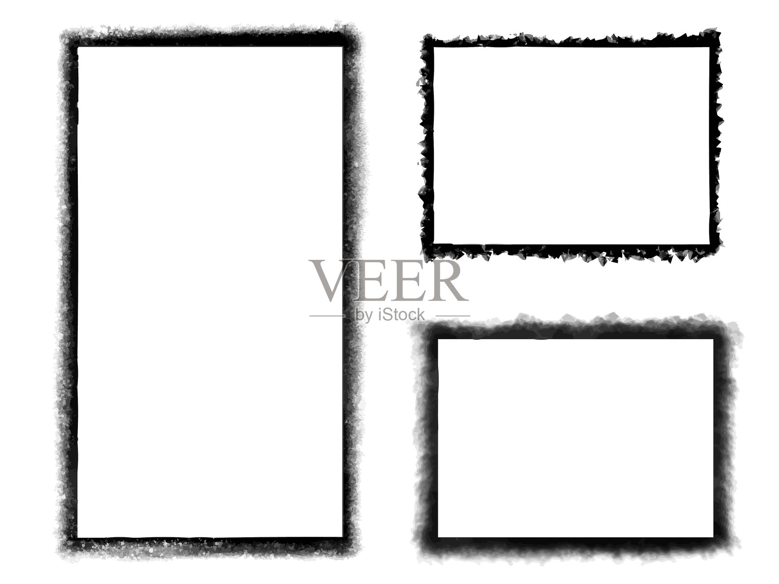 喷墨和喷雾笔触纹理的模板框架套装插画图片素材