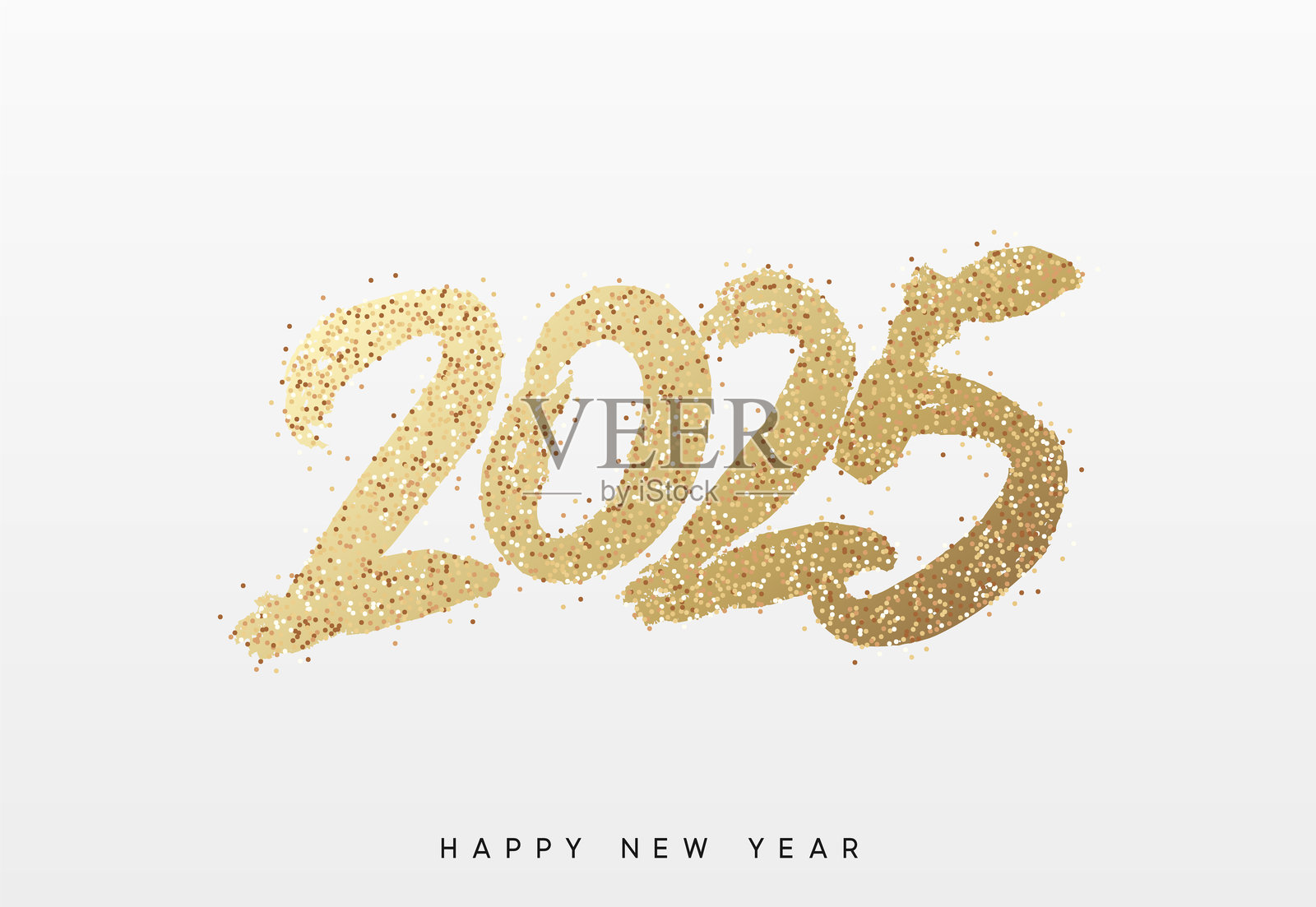 金色闪光的2025，手绘风格的粗体字，背景为白色。矢量插图。插画图片素材