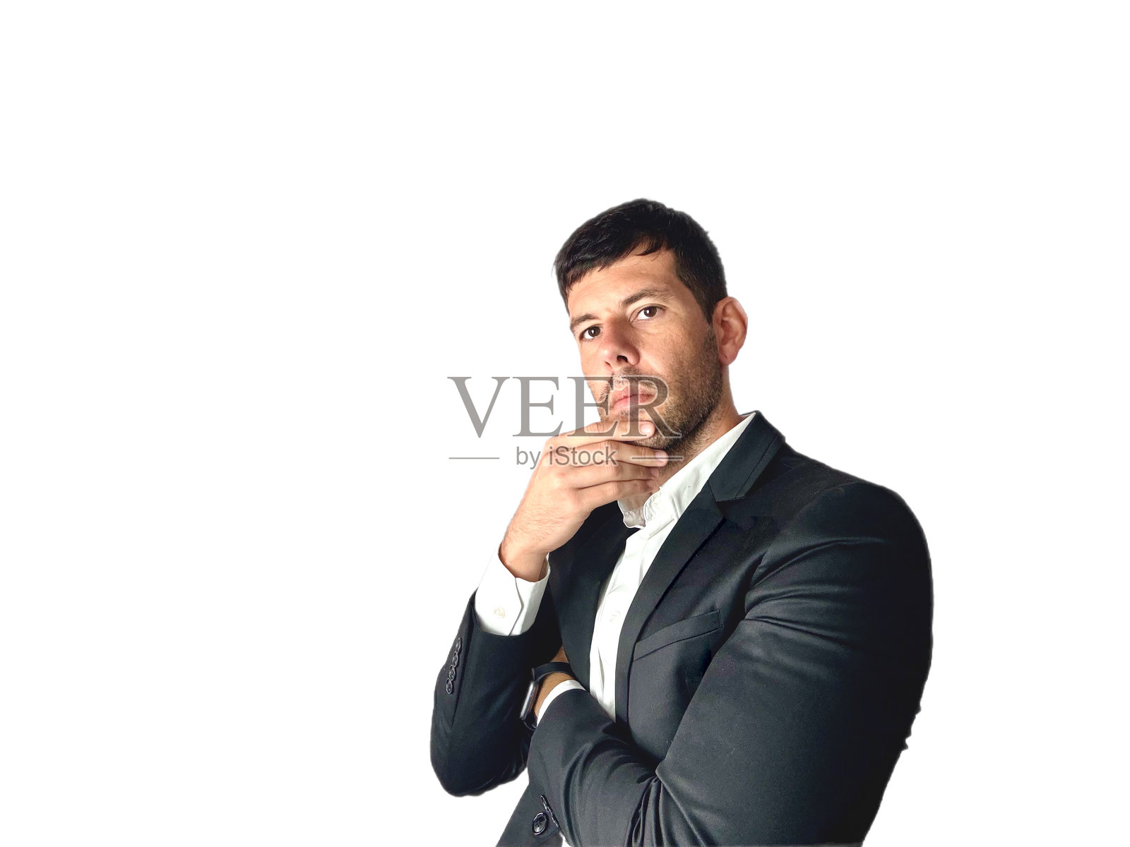 深思熟虑的巴西商人在白色背景下。照片摄影图片