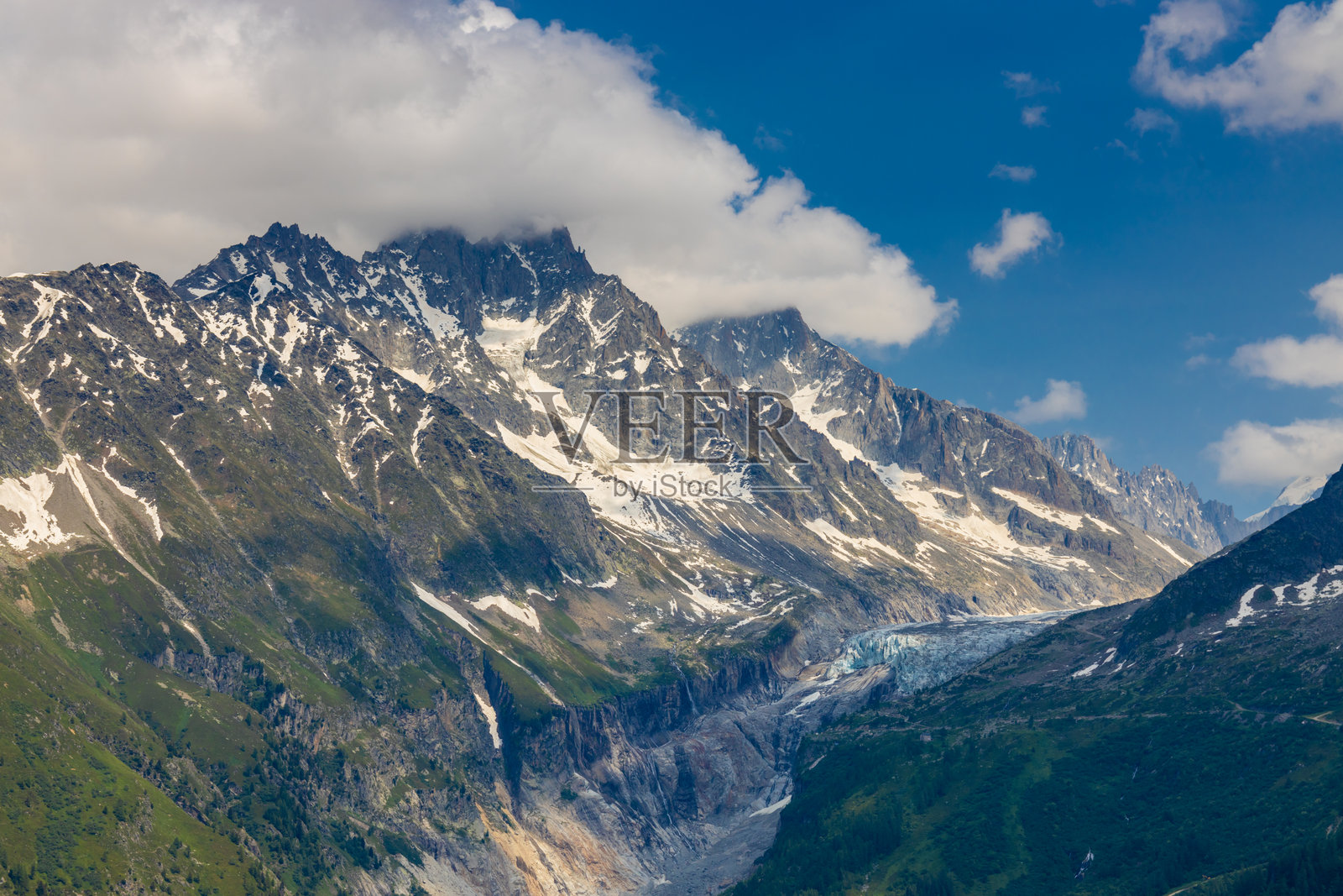 香农谷的夏尔多内峰和阿根廷冰川，法国阿尔卑斯山照片摄影图片