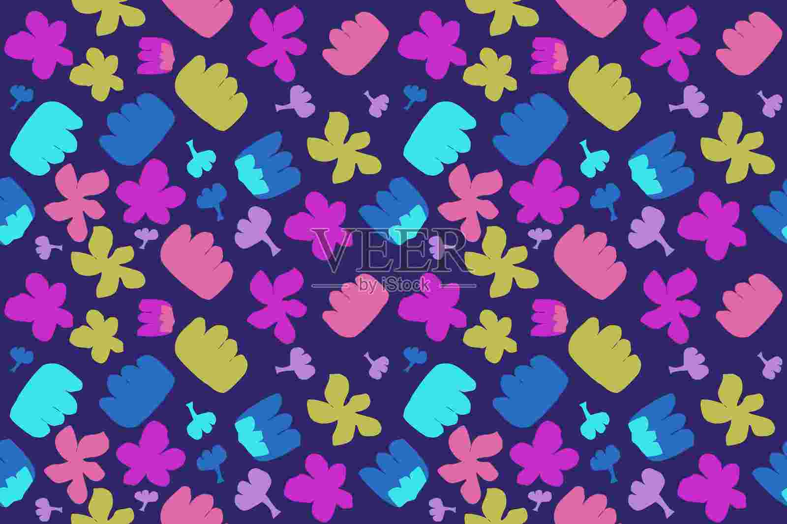 手绘花卉无缝图案，华丽的春季波西米亚风格，适用于面料、纺织品、服装、包装纸、封面、横幅、室内装饰和抽象背景。插画图片素材