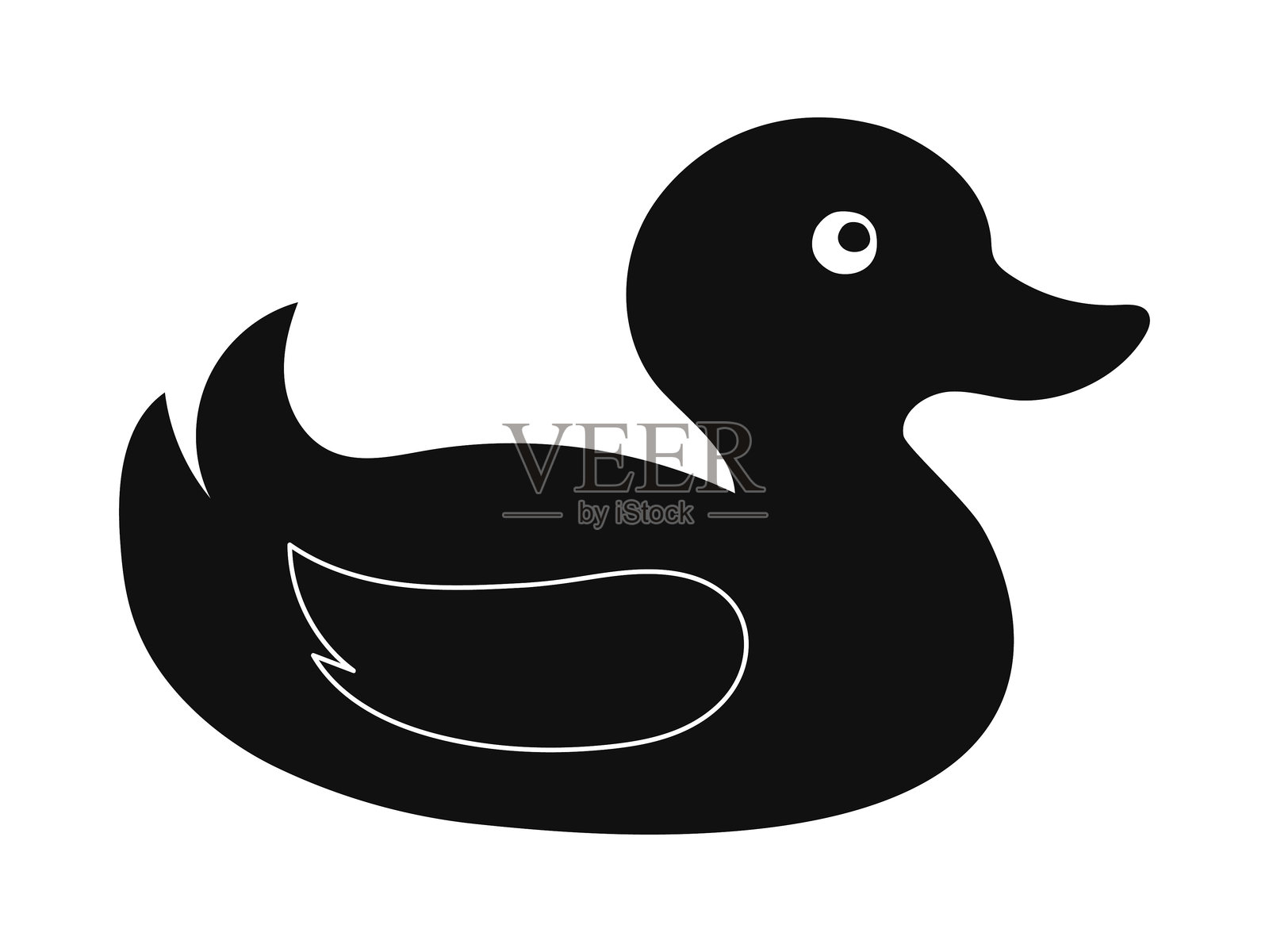 黑色橡皮鸭的轮廓，孤立在白色背景上。浴室玩具的概念，简单插图，孩子们的最爱，极简风格，小鸭子。设计元素插画图片素材
