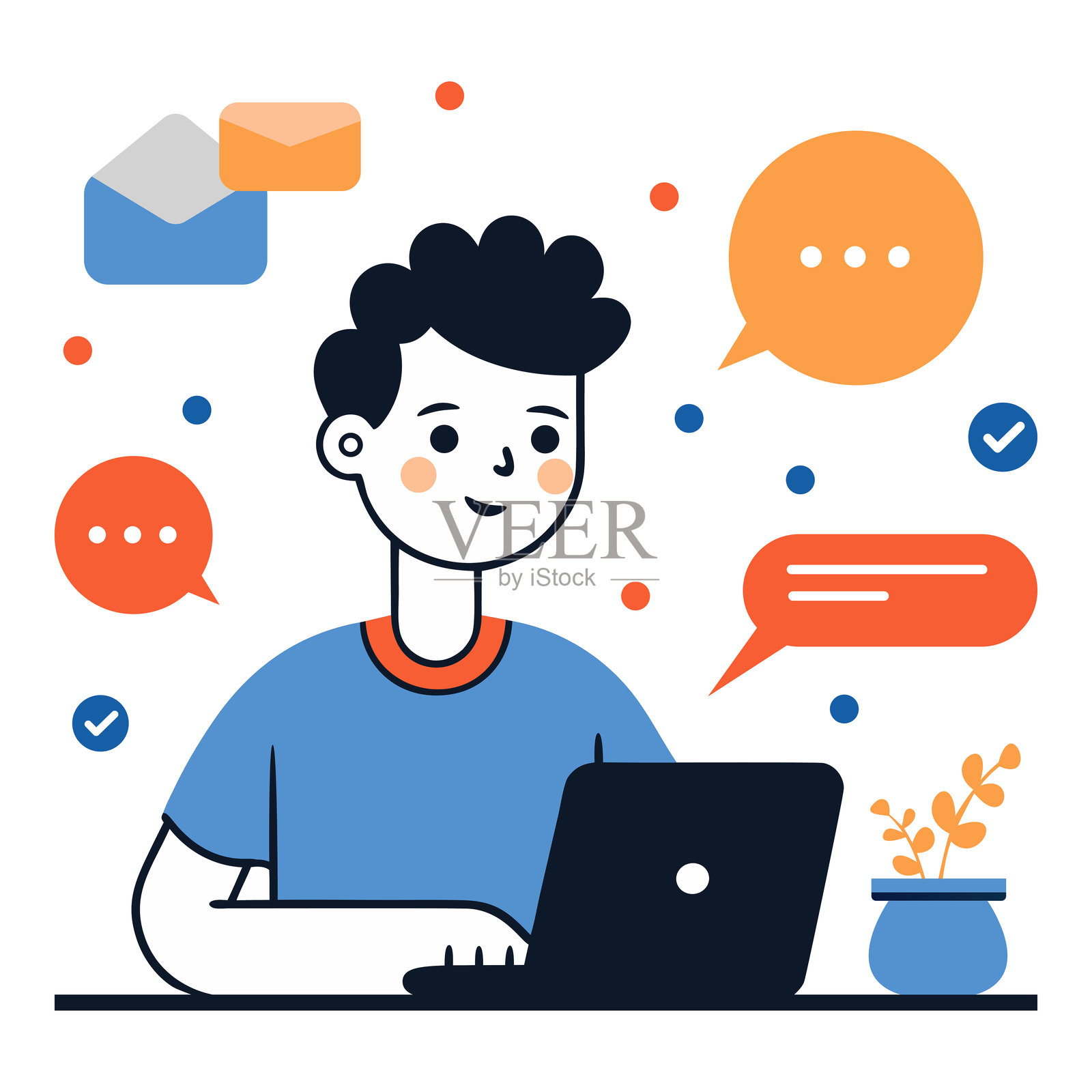 角色在线工作。在线沟通的概念插画图片素材