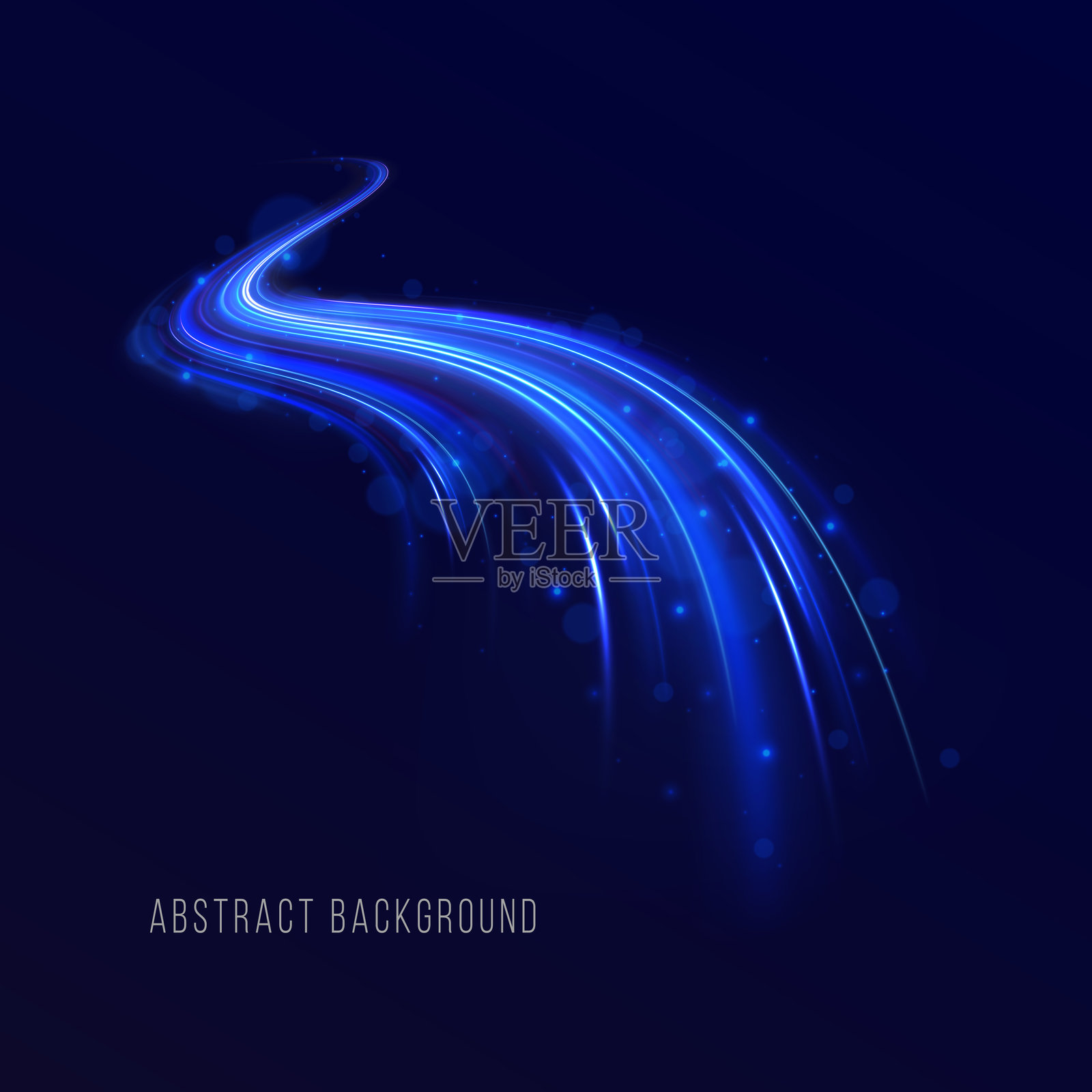 日常光辉效果。夜间高速运动模糊光效，蓝色线条。半圆波浪，光轨曲线旋转，光纤白炽PNG。明亮闪烁的背景矢量图。插画图片素材