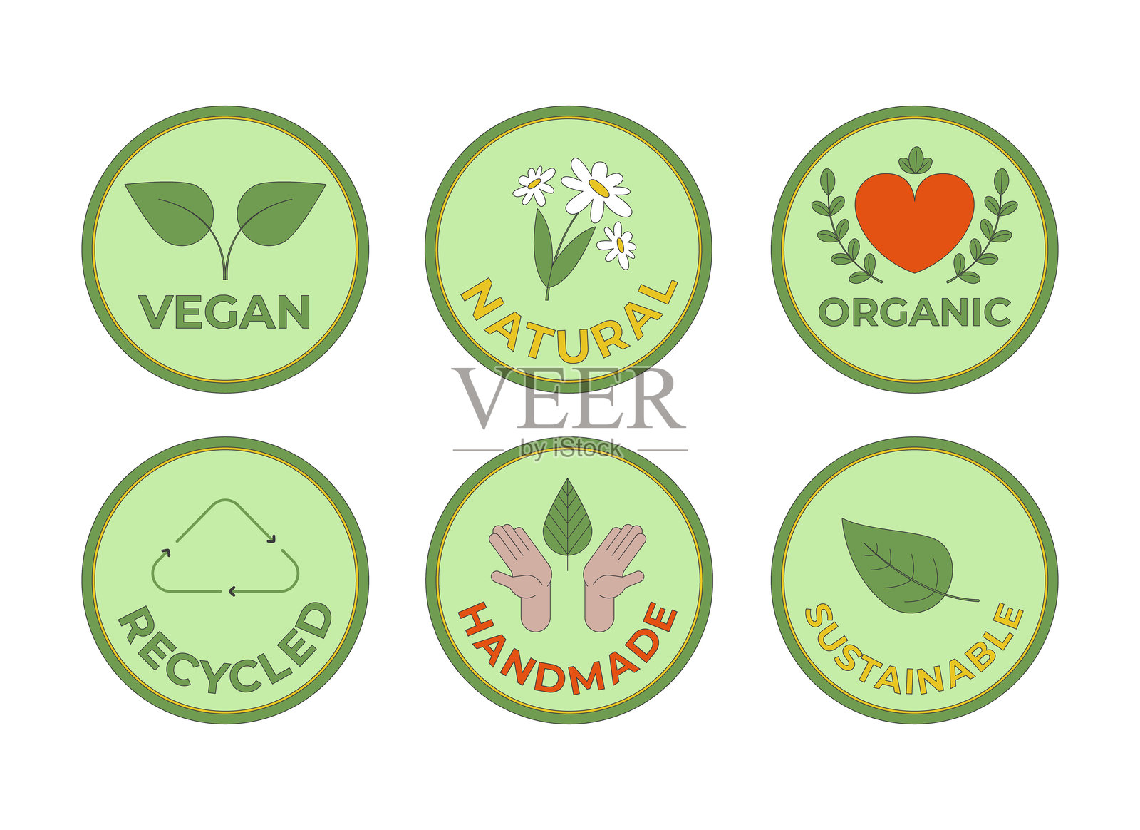 环保可持续标签 2D 卡通贴纸套装插画图片素材