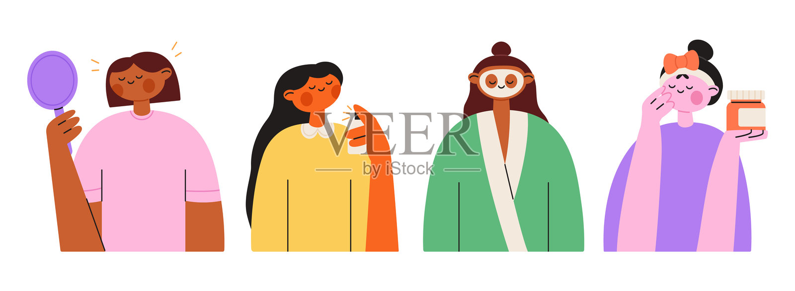 女性日常护肤程序套装插画图片素材