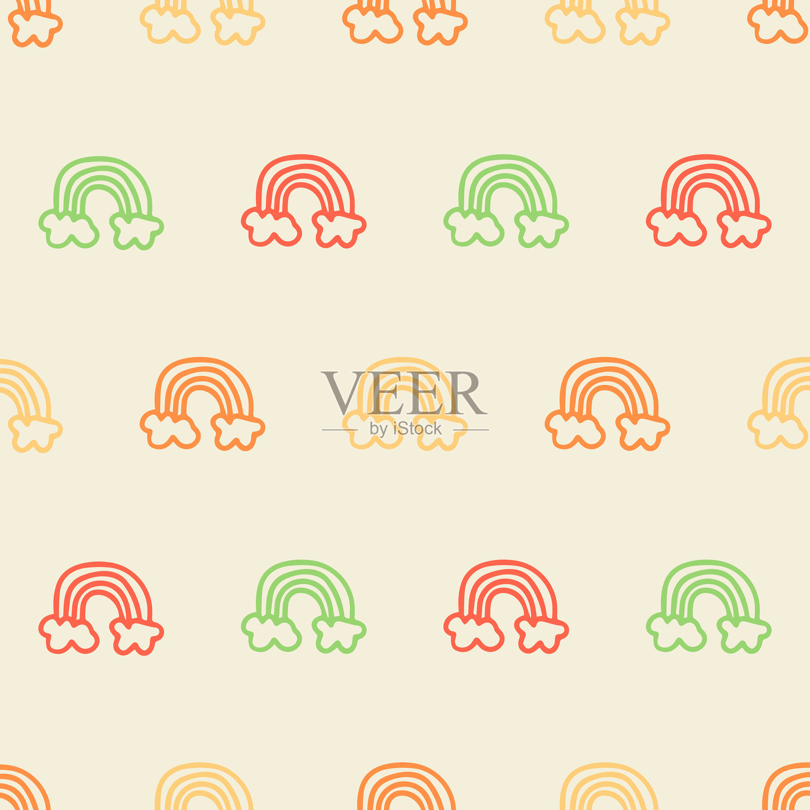 奶油色背景上的极简彩虹图案插画图片素材