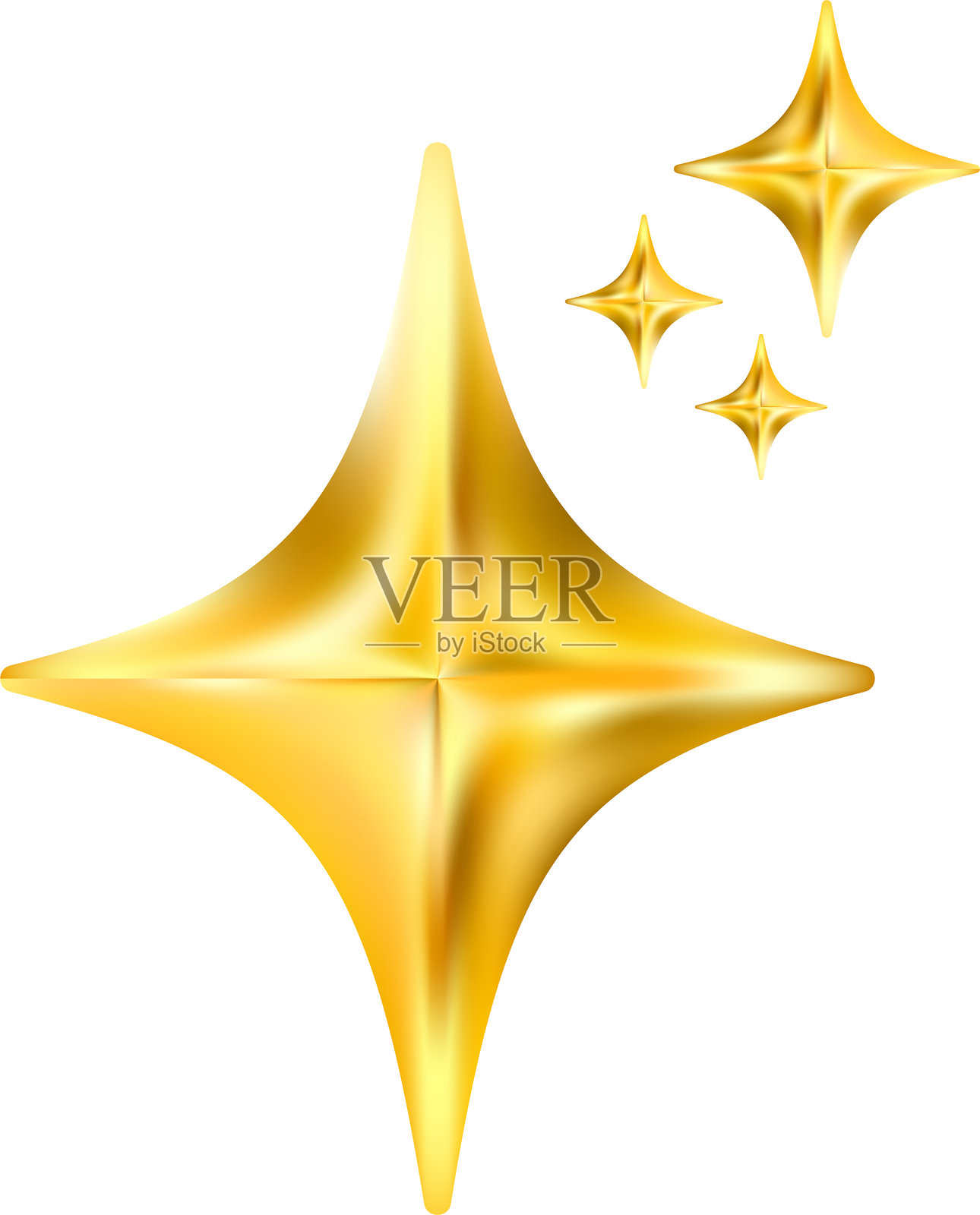 金色星星表情图标。闪烁的魔法元素。插画图片素材