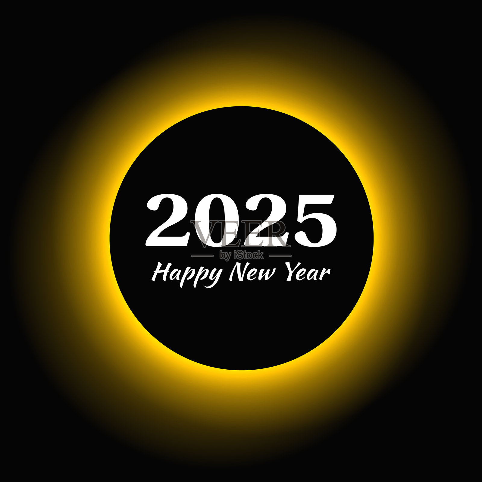 2025年新年快乐的圆形灯光框铭文插画图片素材