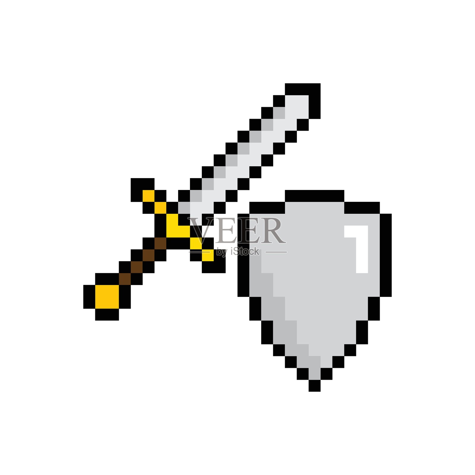 剑与盾像素艺术图标矢量8位游戏插画图片素材