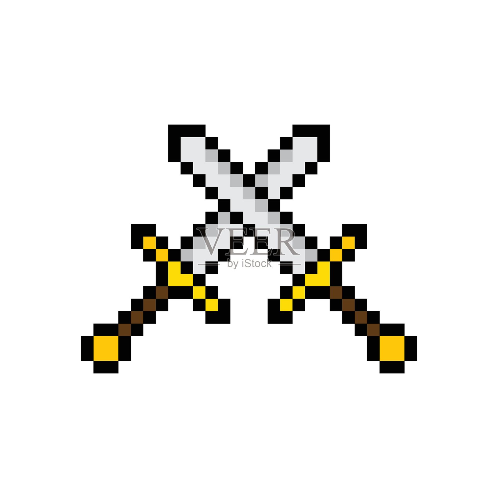 两个剑的像素艺术图标，8位剑游戏插画图片素材