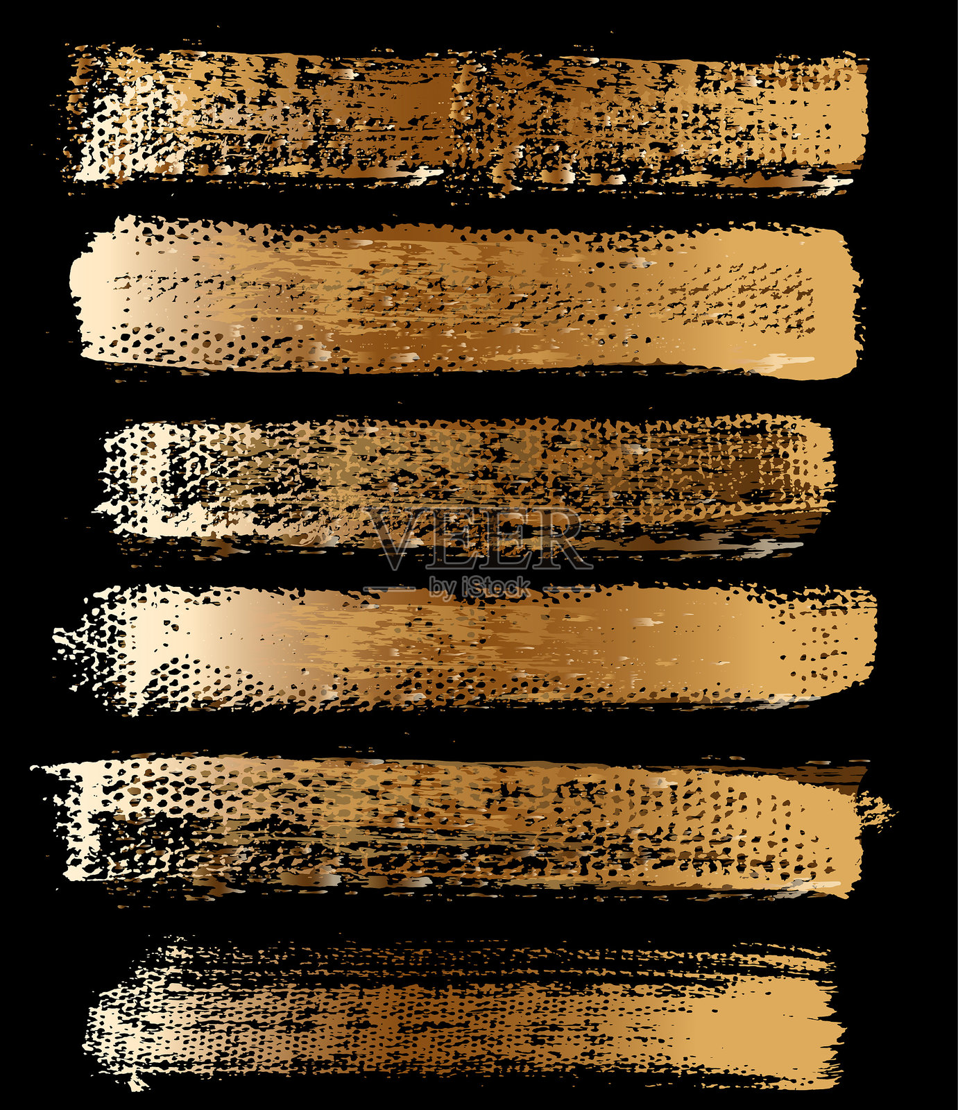 一组金色的纹理画笔笔触插画图片素材