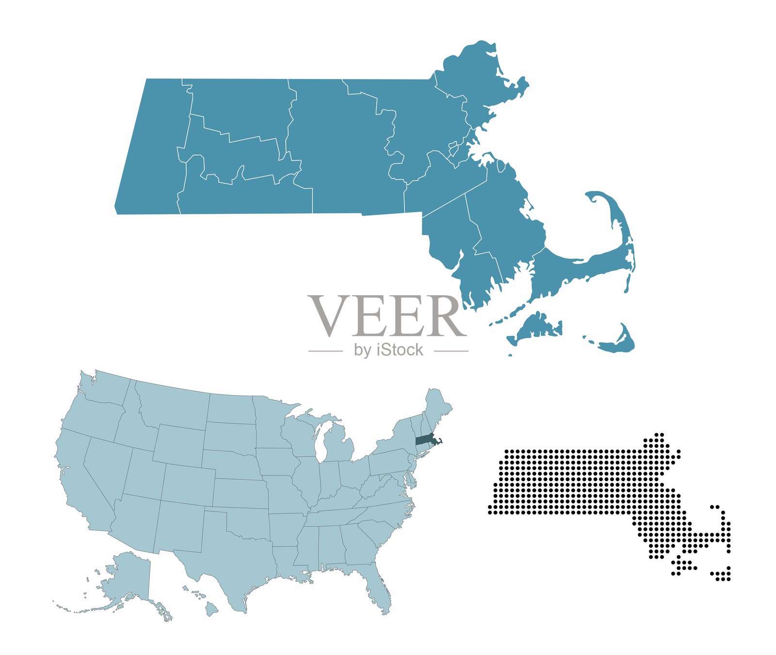 马萨诸塞州地图插画图片素材