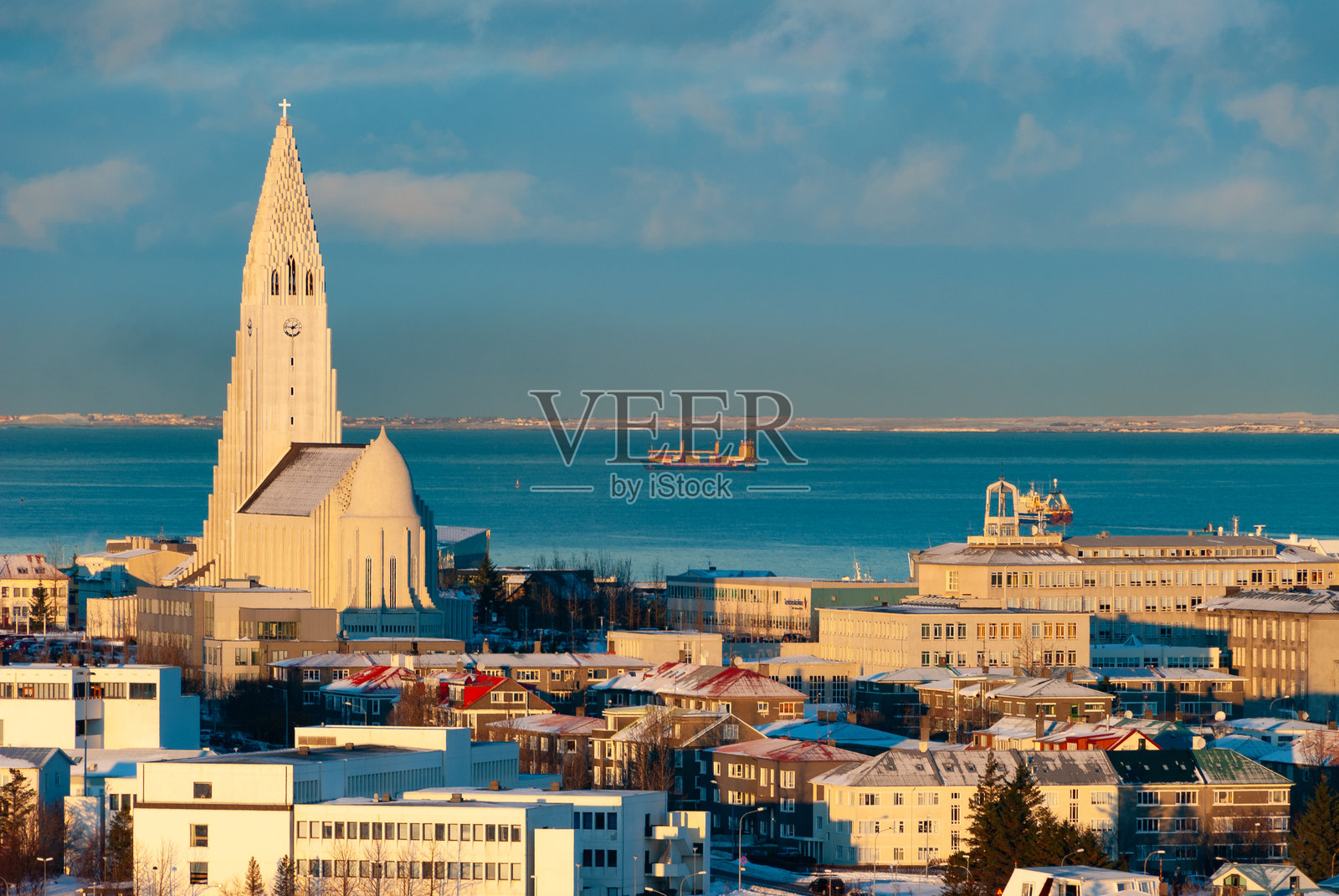 冰岛首都雷克雅未克的冬季景象照片摄影图片