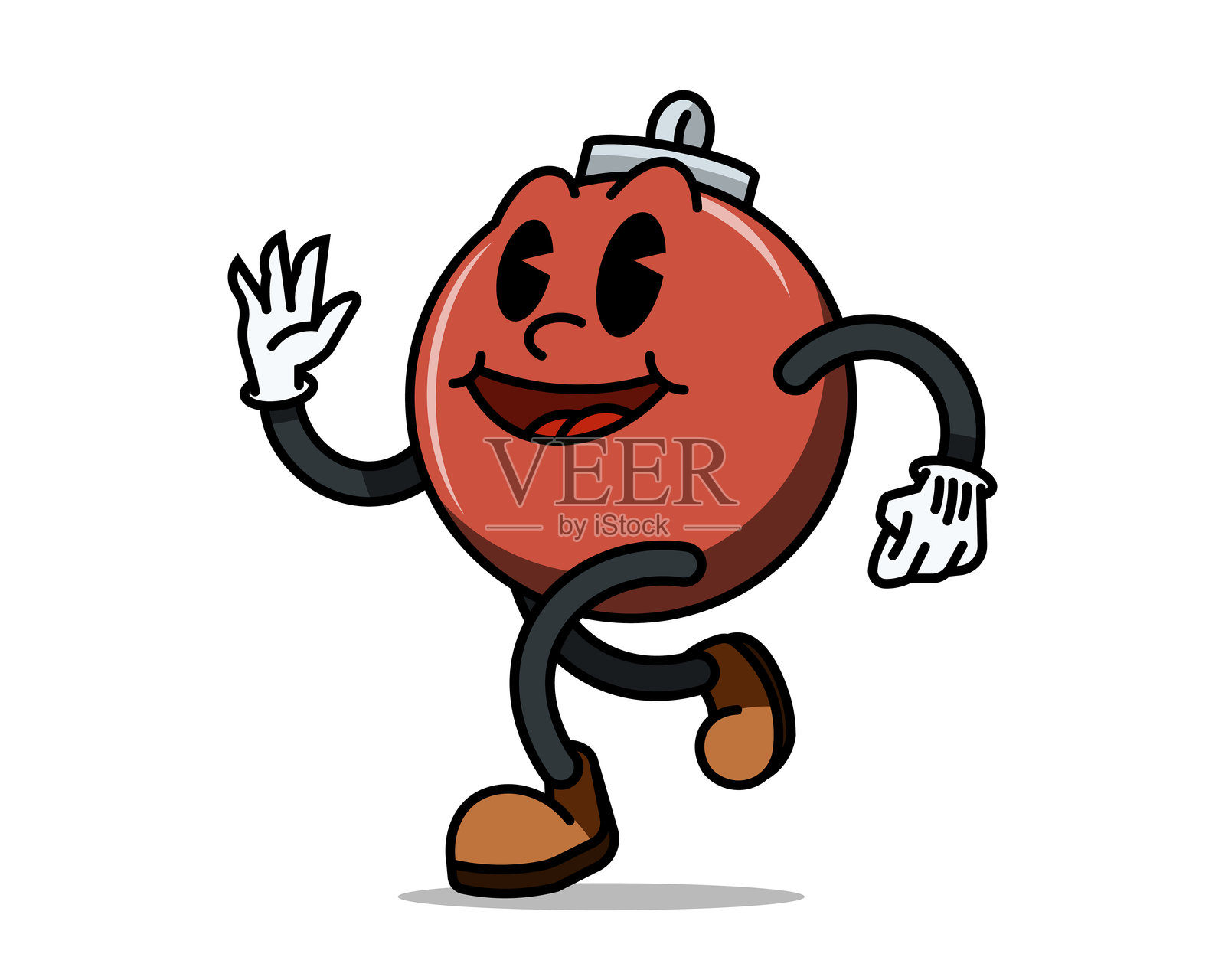 走动的复古时尚圣诞球角色。矢量图插画图片素材