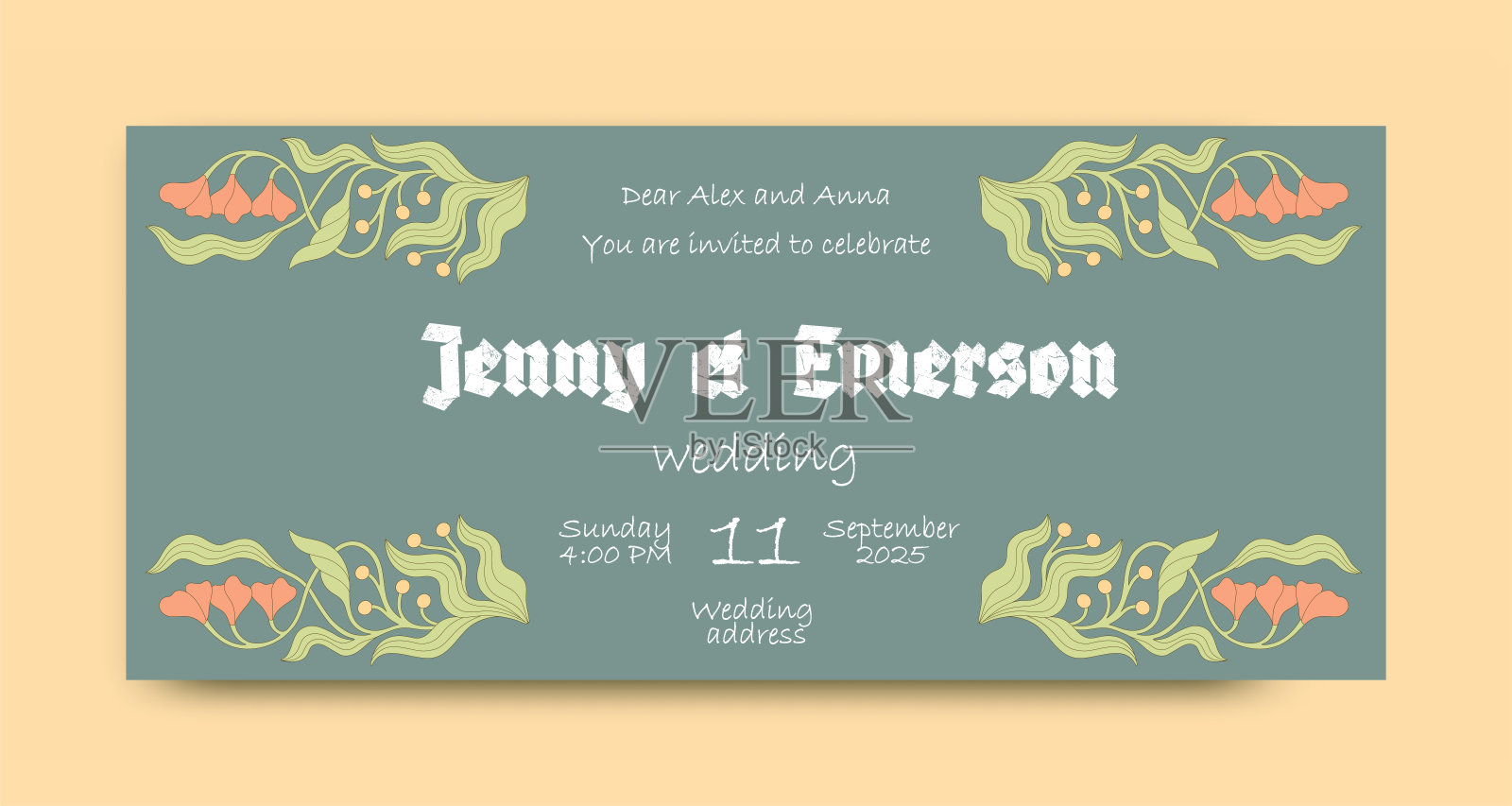 新艺术风格花卉模板。婚礼邀请函。矢量图。插画图片素材