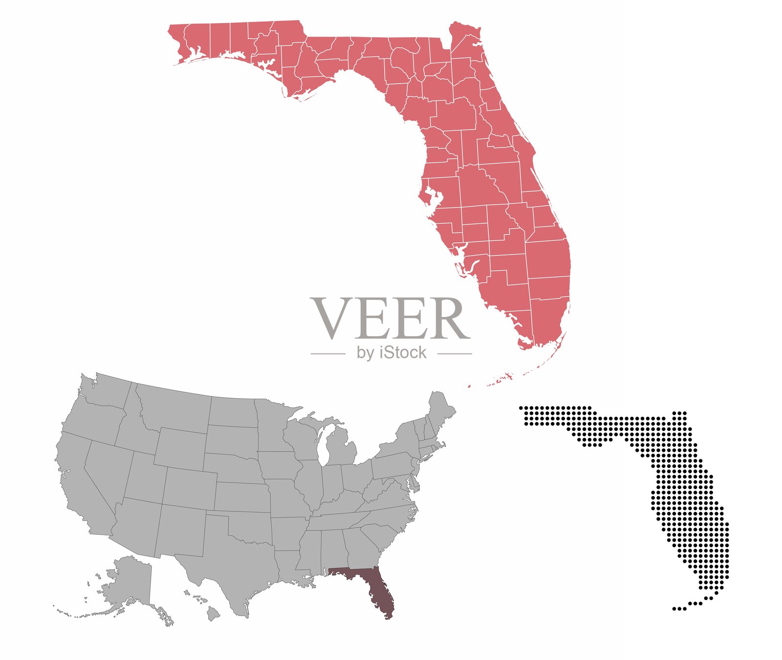 佛罗里达州地图插画图片素材