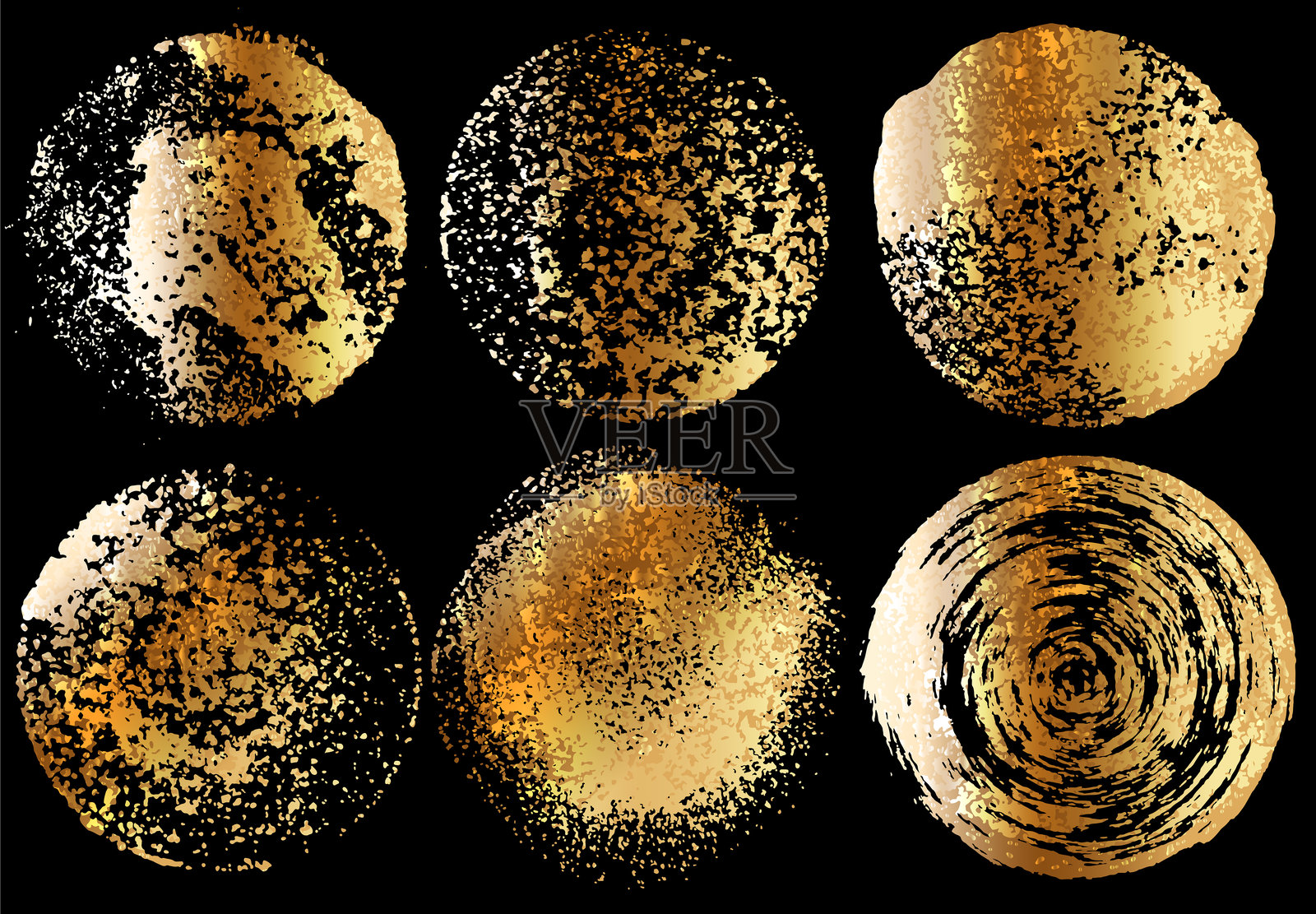 一组金色的纹理画笔笔触插画图片素材