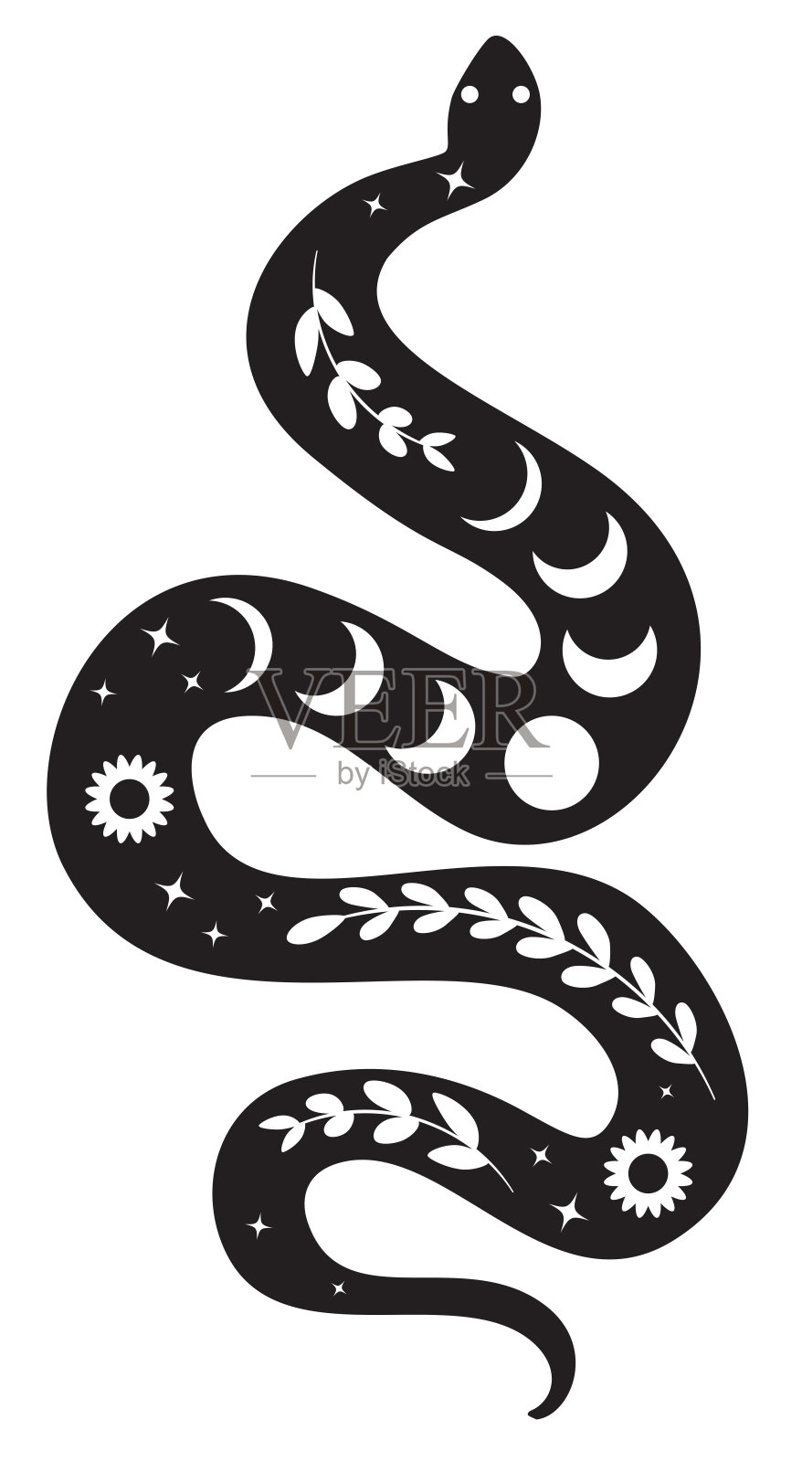 带花卉的蛇轮廓插画图片素材