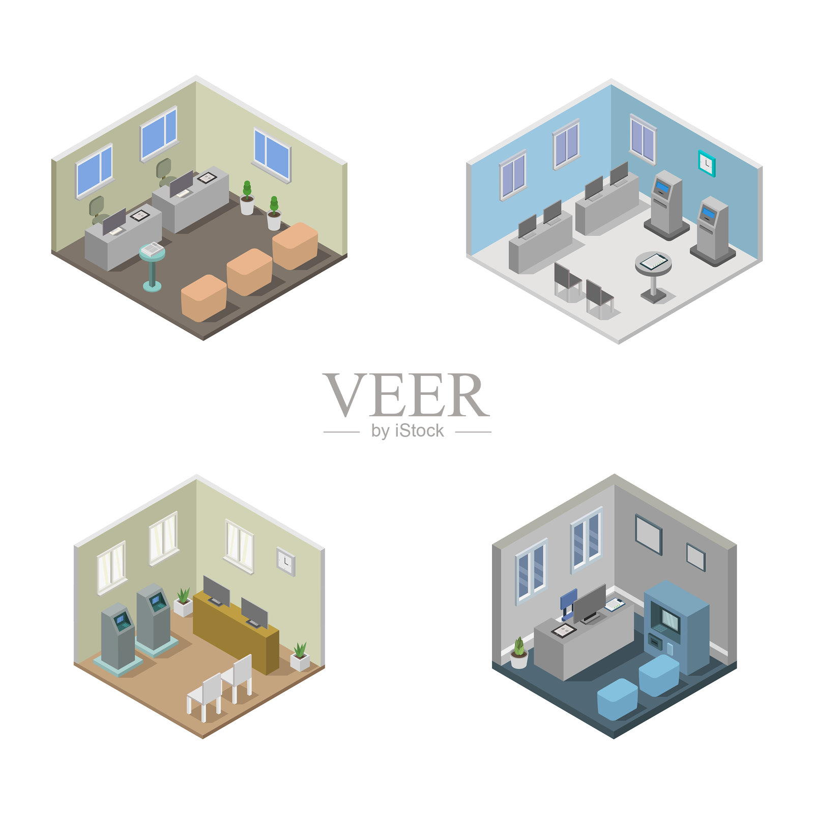 等距银行房间插画图片素材